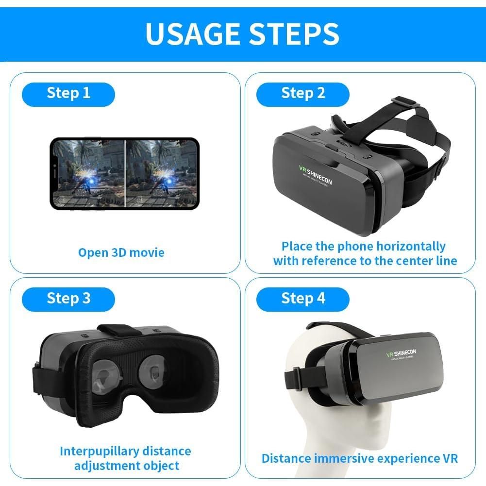 VR Headsets Virtual Reality Headsets for Phone Cell Phone 3D Glasses Helmets VR Goggles for TV Movies Video Games Support 4-6inches Mobile Screen,100° Large Viewing Angle(Black)