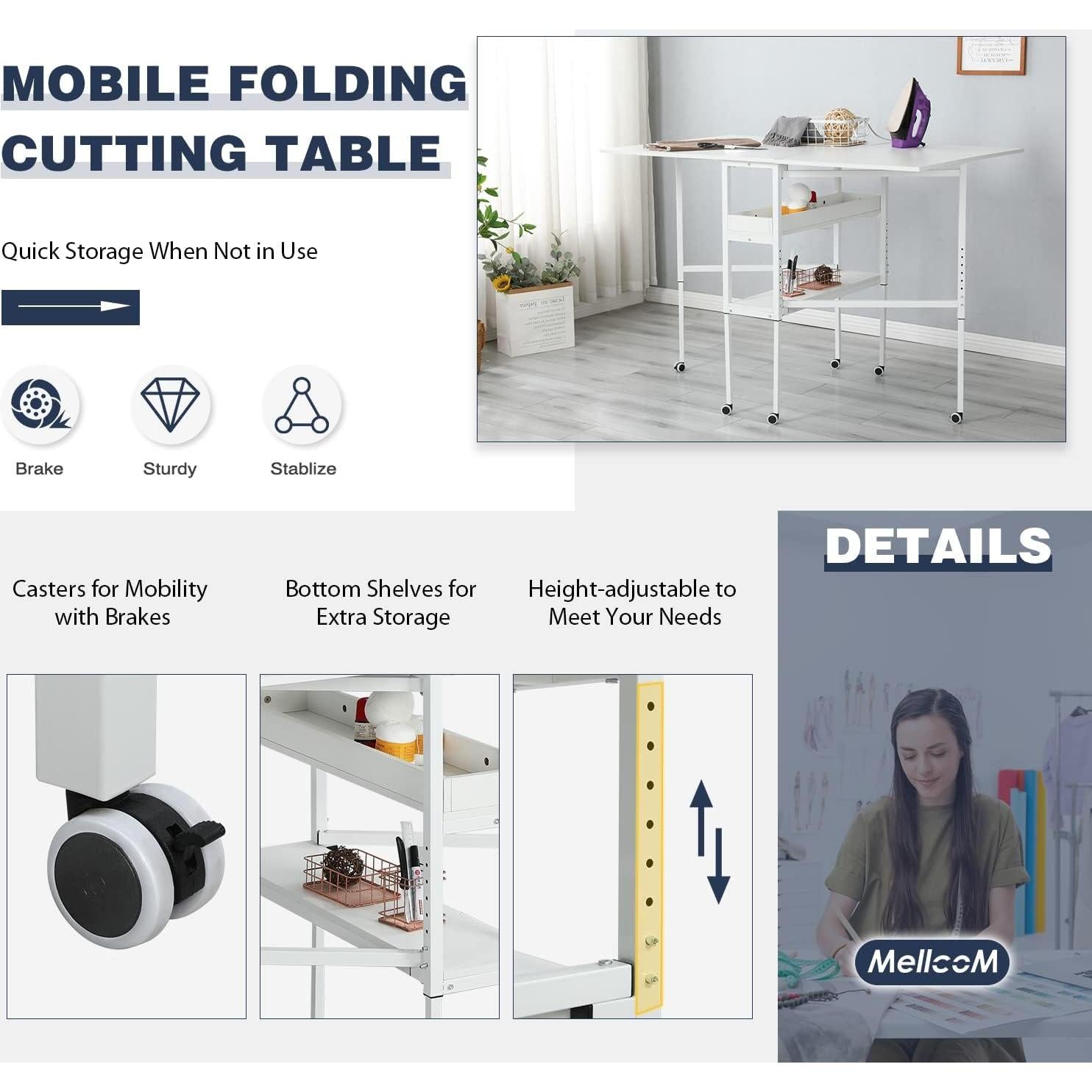 Mesa de Manualidades Ajustable MELLCOM con Estantes 146.1x90.2cm