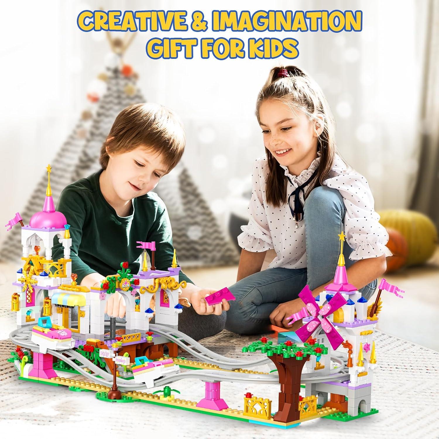 HOGOKIDS Kit de Construcción Montaña Rusa 711 Piezas Rosa