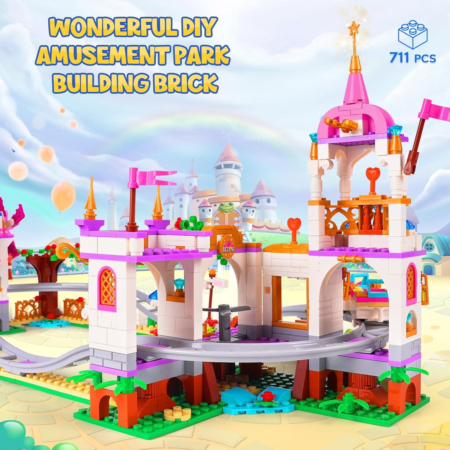 HOGOKIDS Kit de Construcción Montaña Rusa 711 Piezas Rosa
