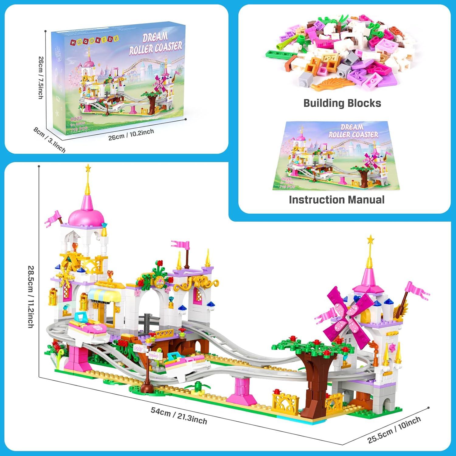 HOGOKIDS Kit de Construcción Montaña Rusa 711 Piezas Rosa