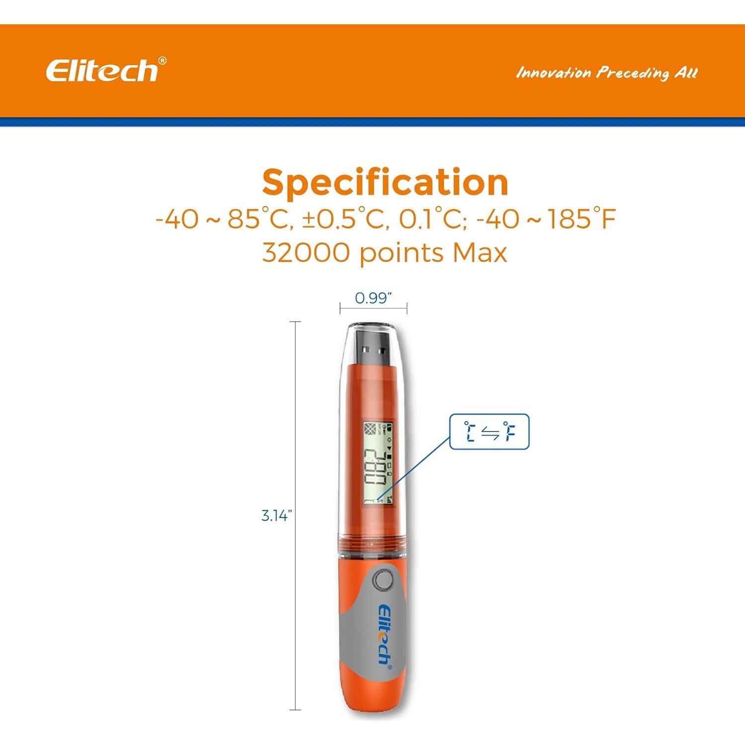 Registrador de Datos de Temperatura Elitech RC-51 USB 32000 Puntos