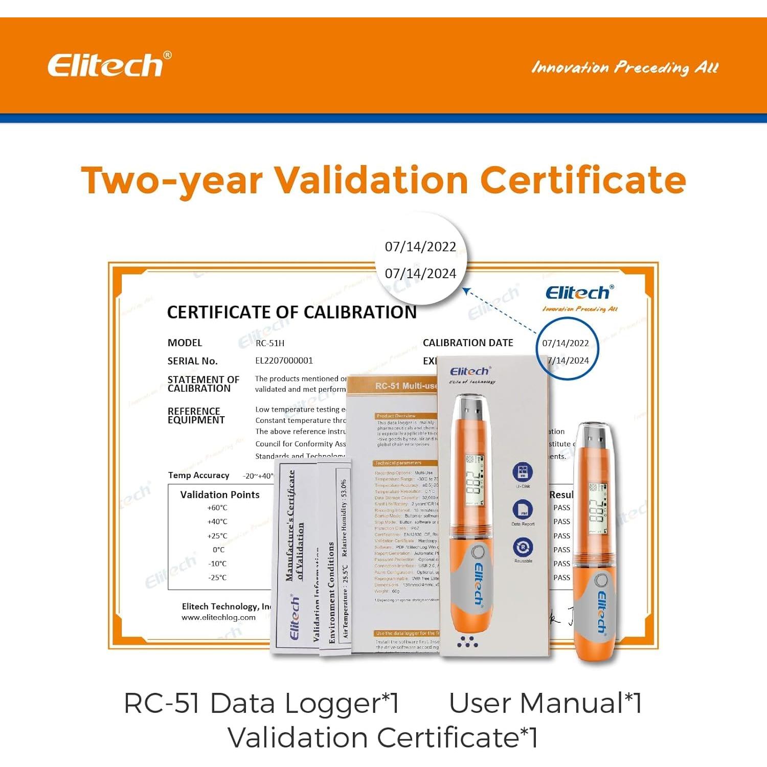 Registrador de Datos de Temperatura Elitech RC-51 USB 32000 Puntos