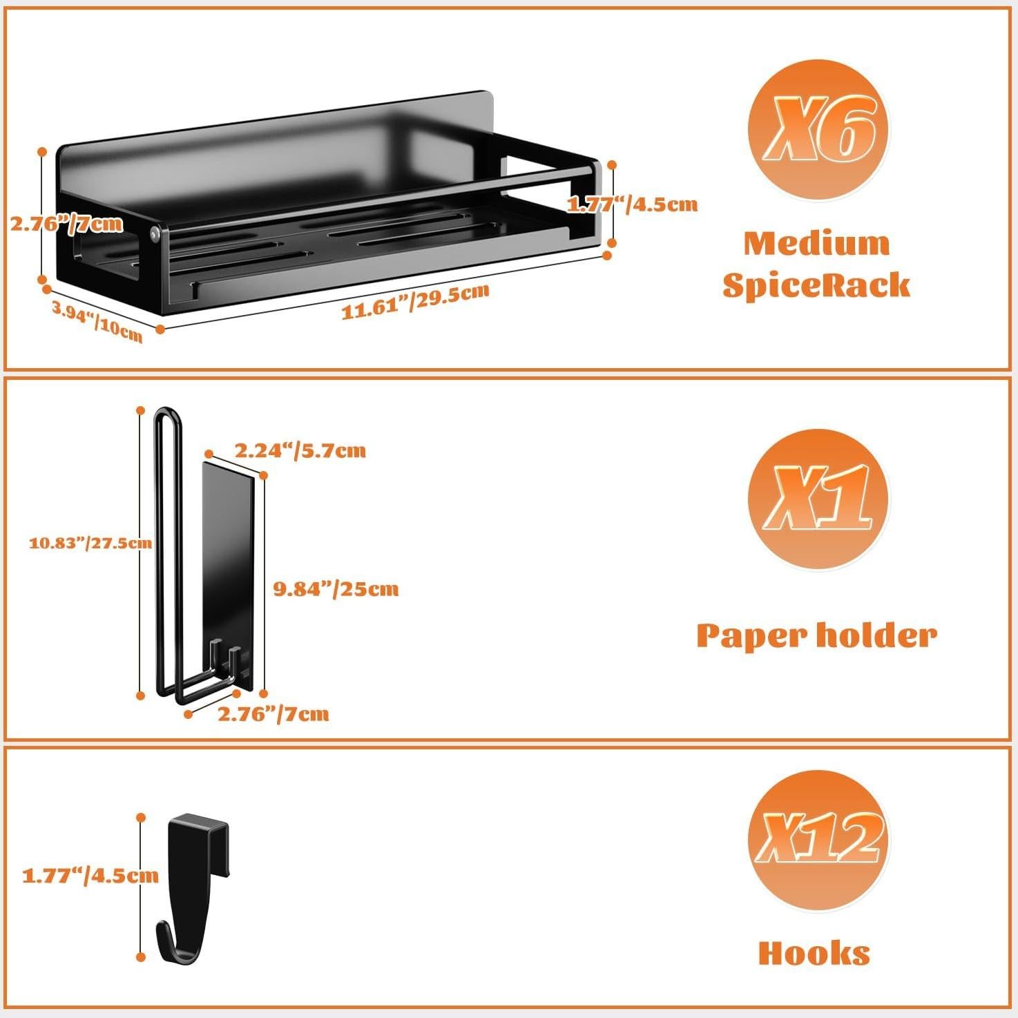 Organizador de Especias Magnético Adoymiro 5 Estantes Negro