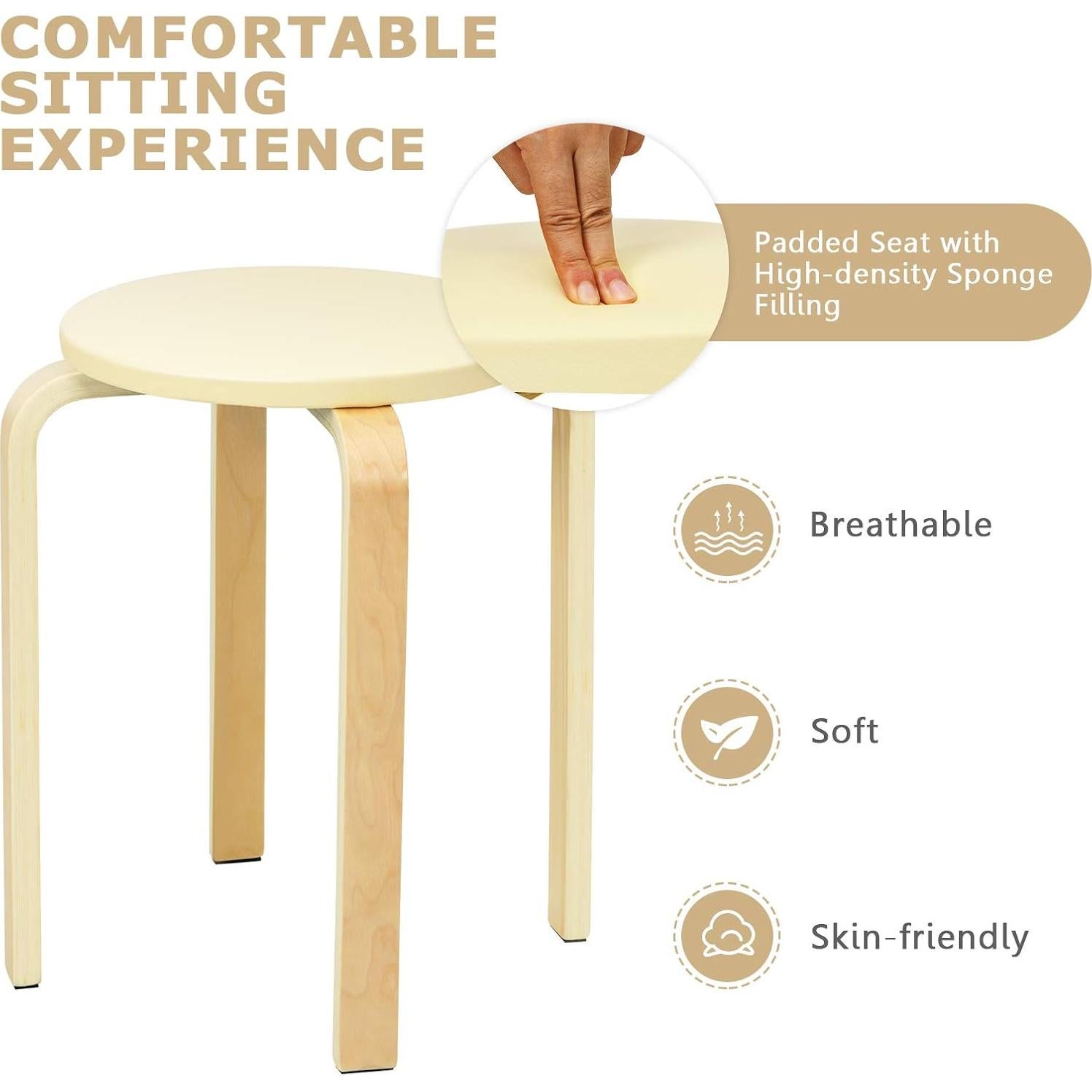 Juego de 4 Taburetes de Madera Curvada Julimoon Beige