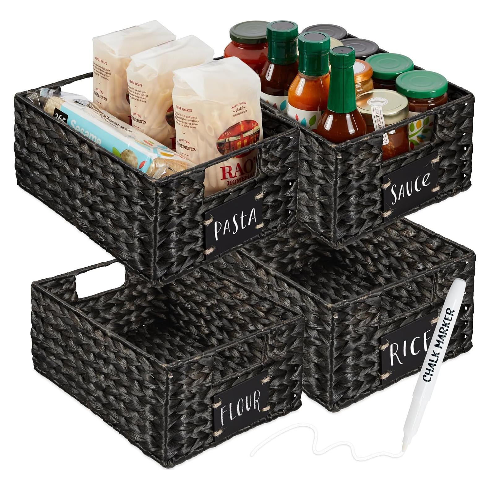 Conjunto de 4 Cestas de Jacinto de Agua 22.86x30.48cm - Negro