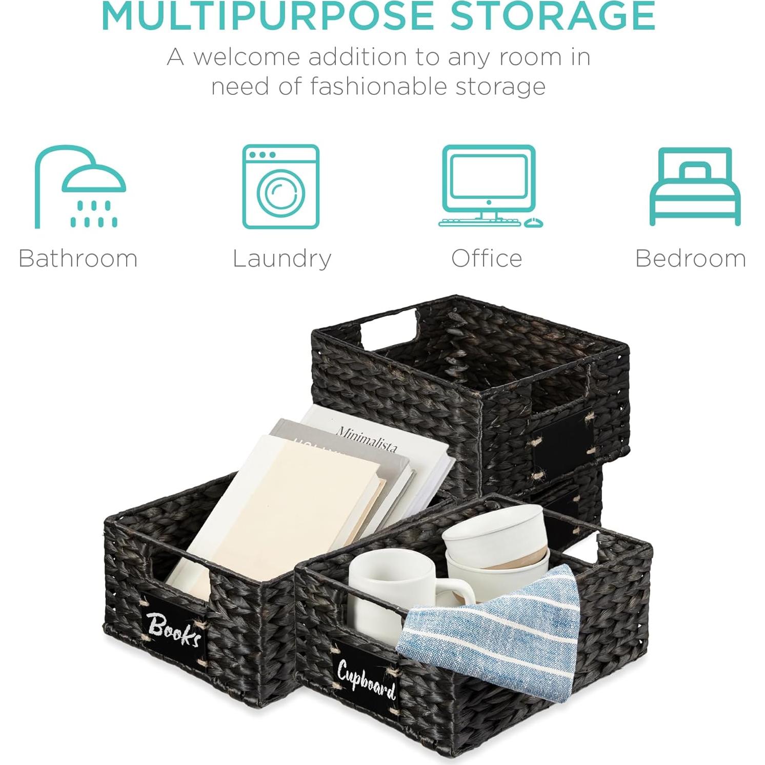 Conjunto de 4 Cestas de Jacinto de Agua 22.86x30.48cm - Negro