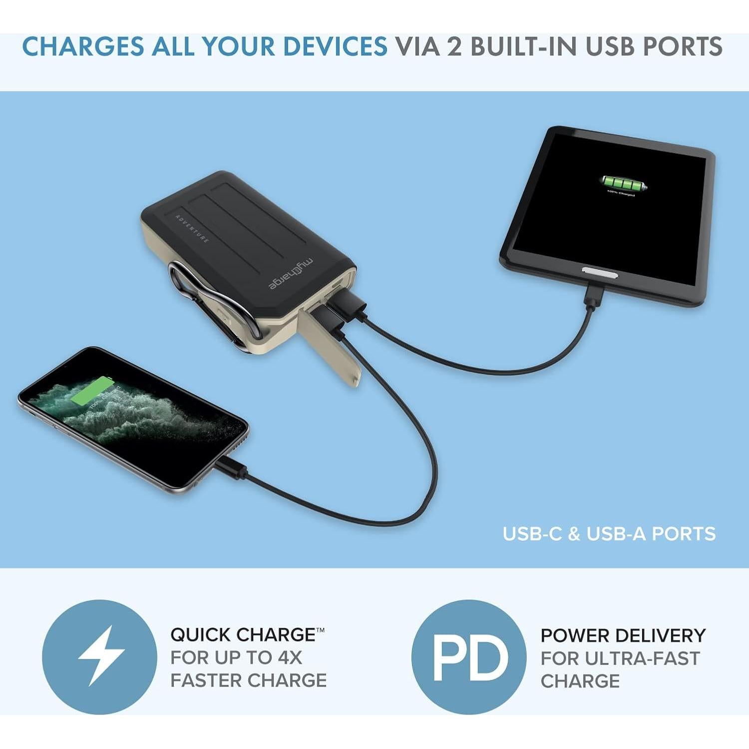 Cargador Portátil myCharge 6700 mAh USB C Impermeable Azul