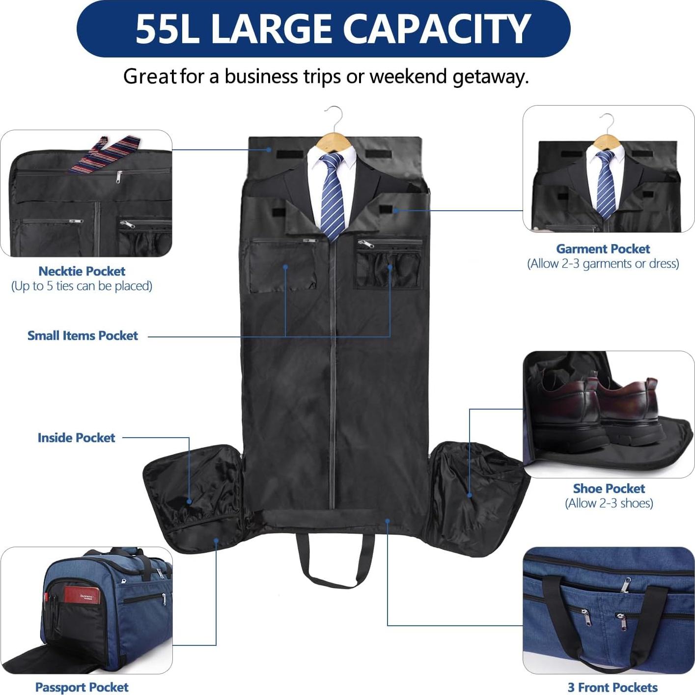 Bolsa de Ropa de Mano Bukere 2 en 1 Azul 55L para Viajar