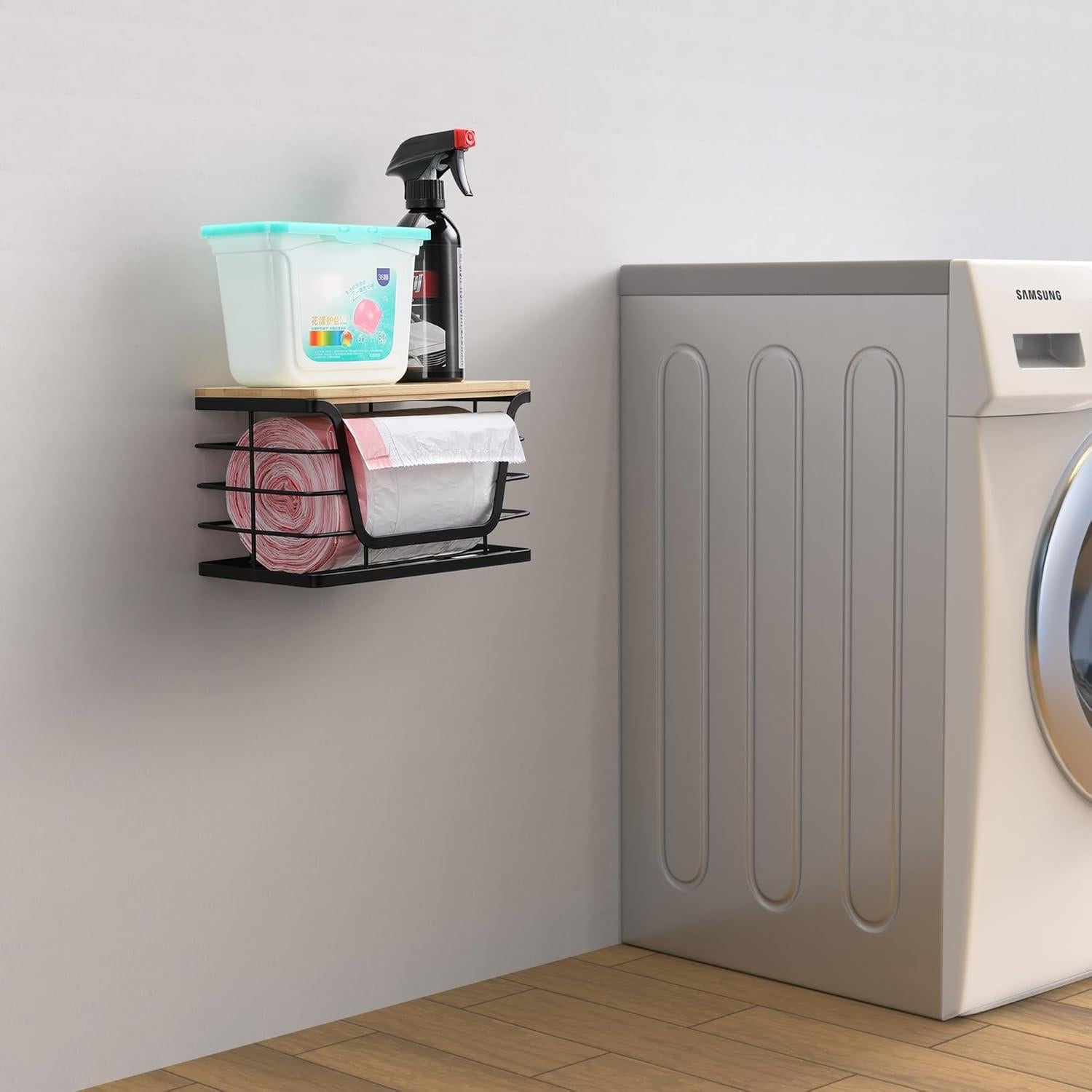 Soporte de Bolsa de Basura ALOCEO Pequeño con Tapa de Bambú