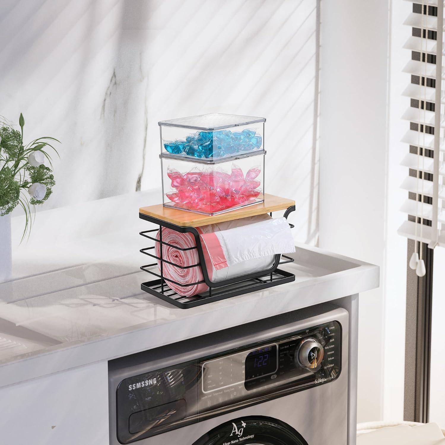 Soporte de Bolsa de Basura ALOCEO Pequeño con Tapa de Bambú