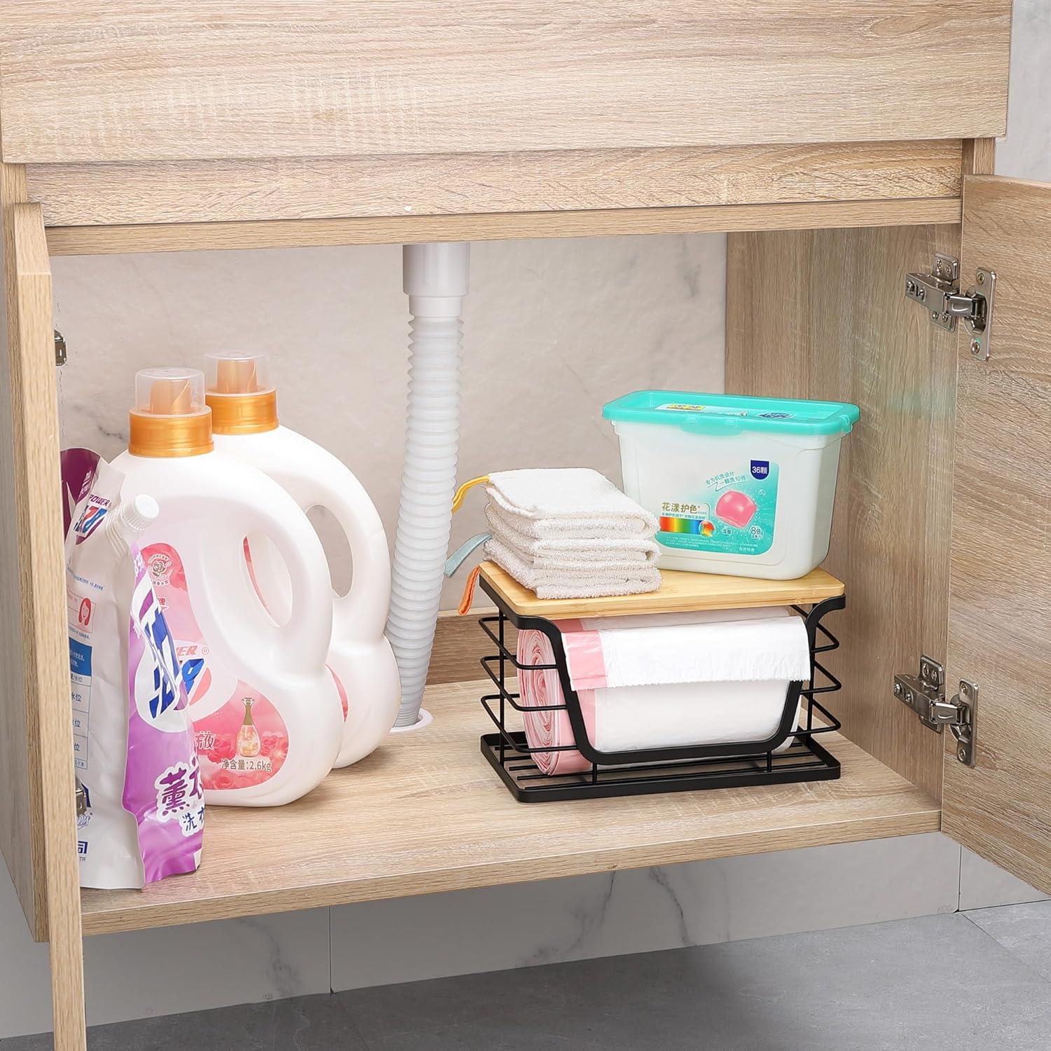 Soporte de Bolsa de Basura ALOCEO Pequeño con Tapa de Bambú