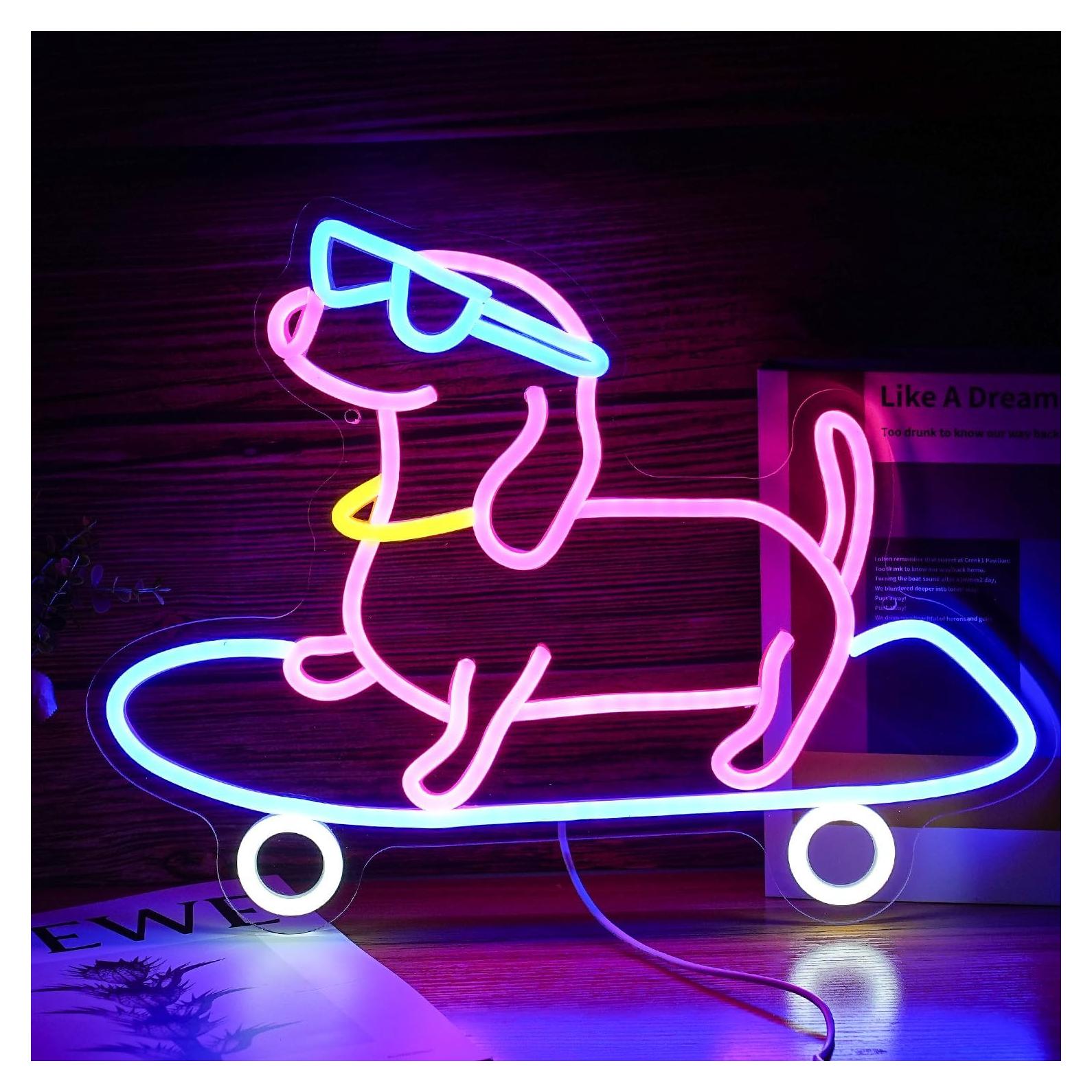 Cartel Neón Perro Patinador LISIGNVE 40.4x32 cm USB