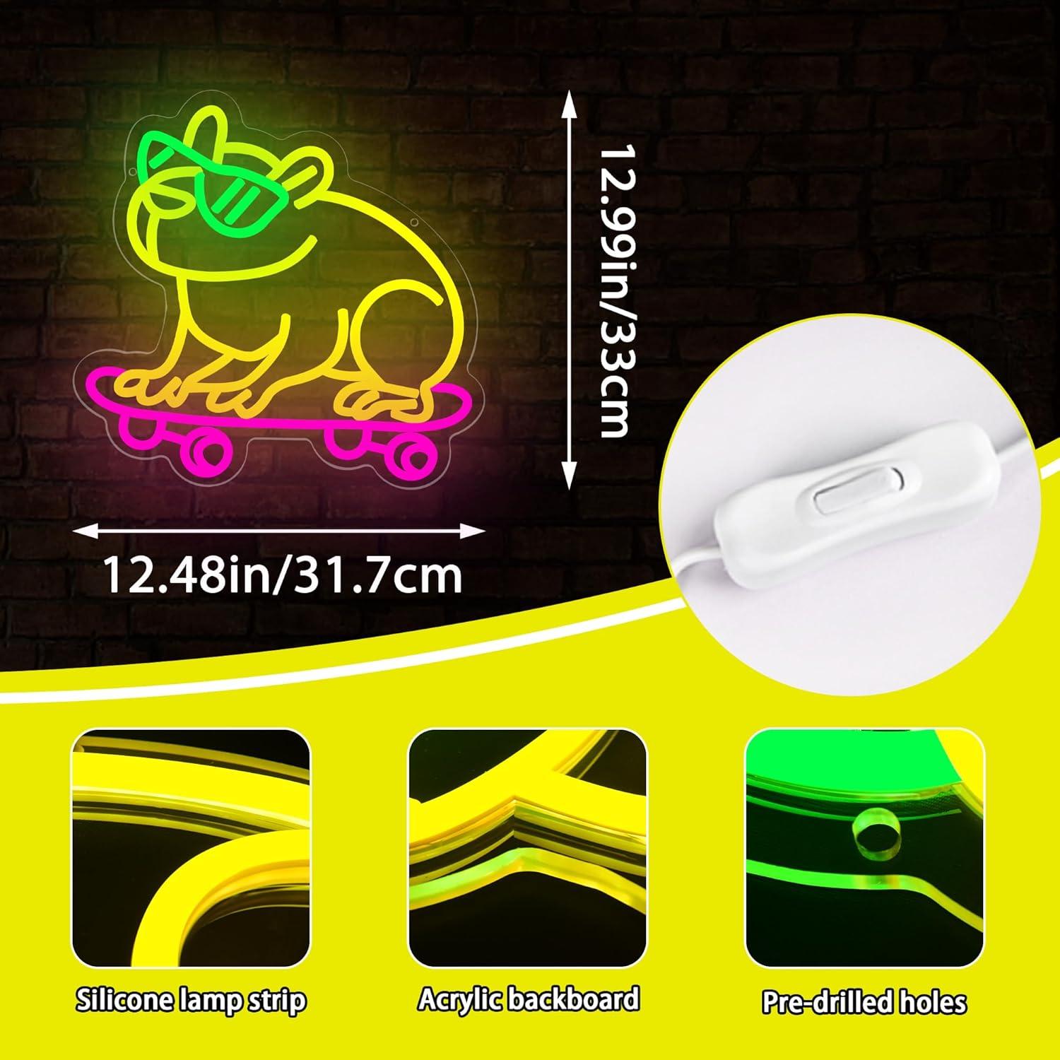 Luz de Neón LED Capibara Patinando 32.8x31.5 cm Attneon