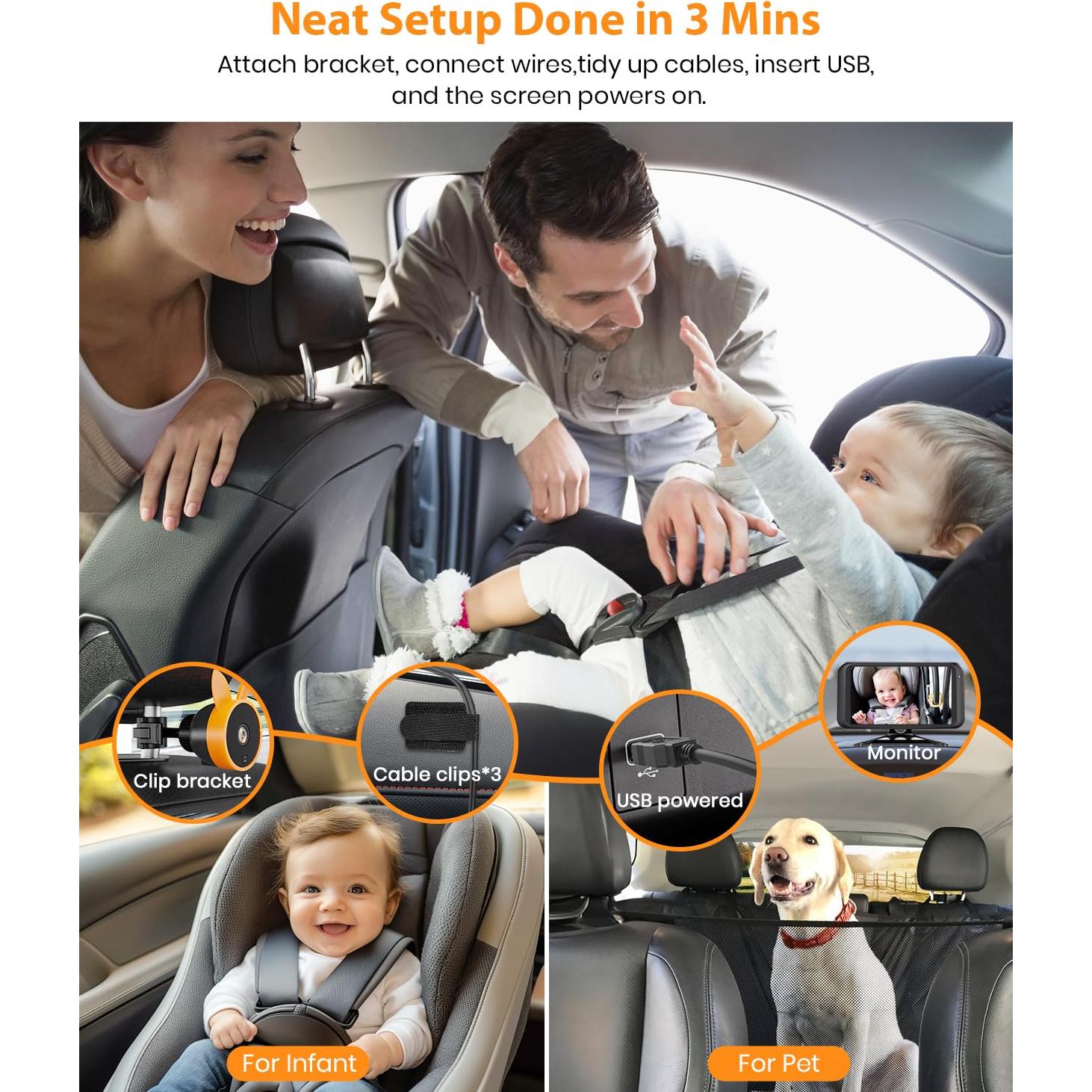 Cámara de Auto para Bebés BV2 Naranja 1080P USB 4.5"