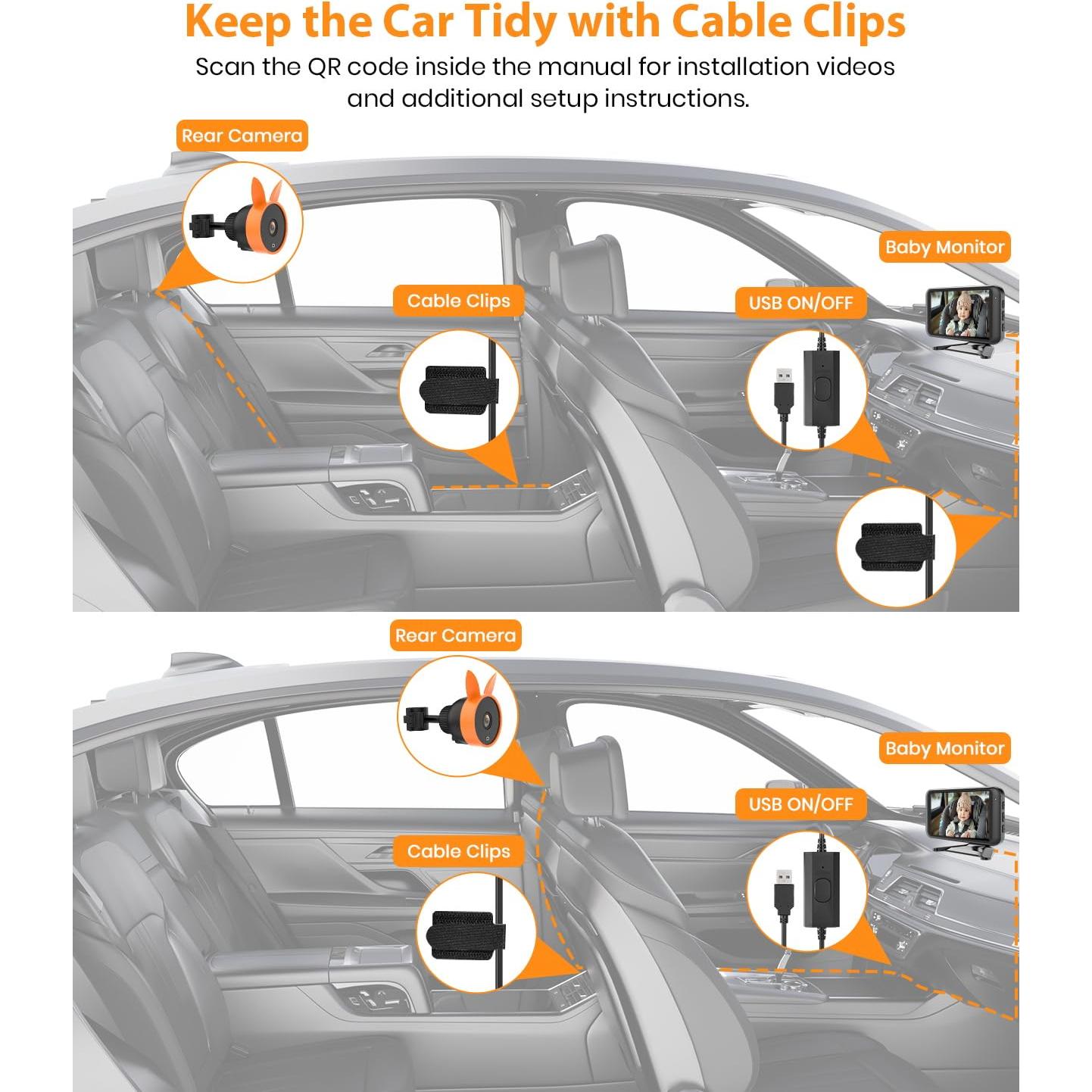Cámara de Auto para Bebés BV2 Naranja 1080P USB 4.5"