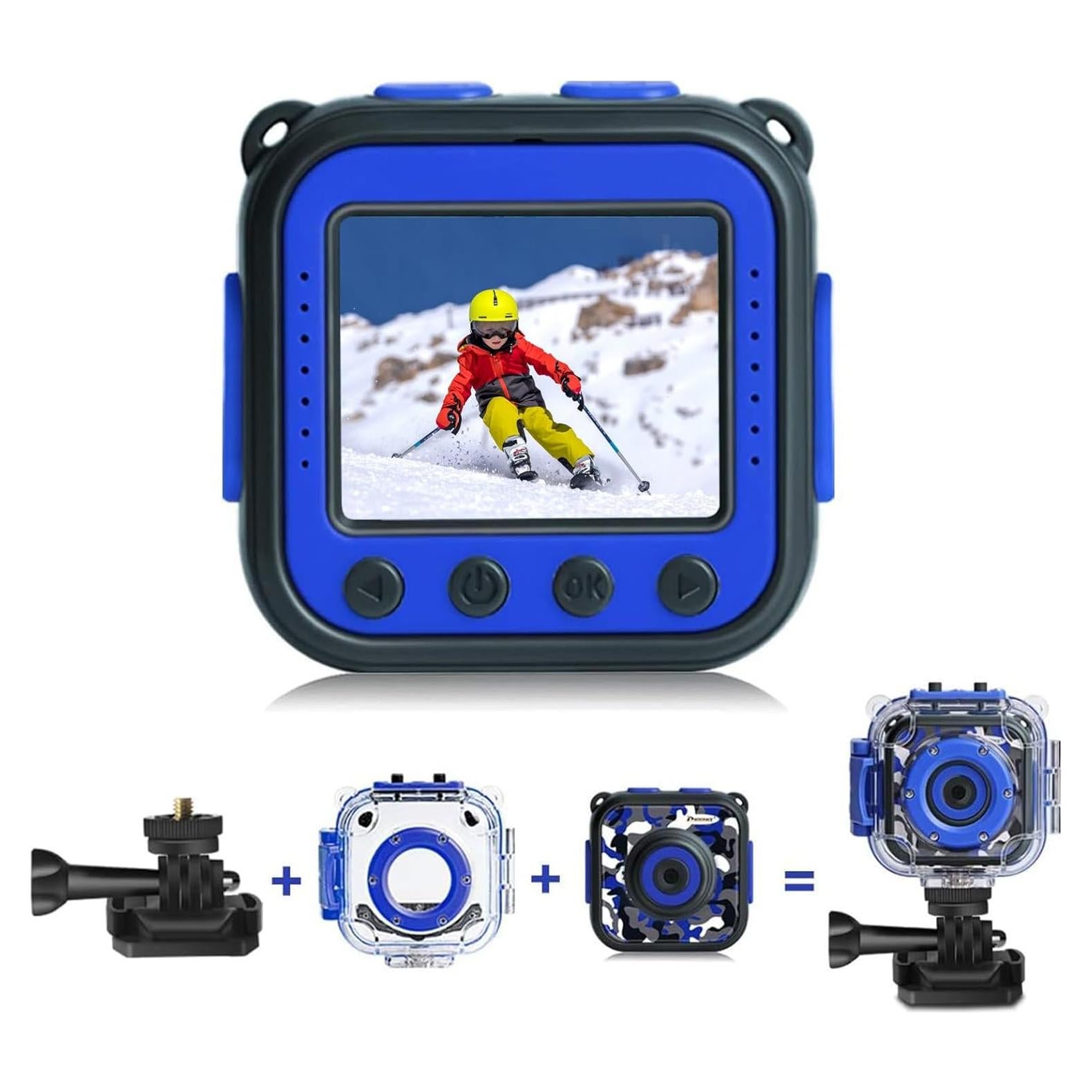 PROGRACE Kids Waterproof Camera for Kids Action Video Digital Camera 1080 HD Toy Cameras for Boys Birthday Christmas New Year Gifts, Blue