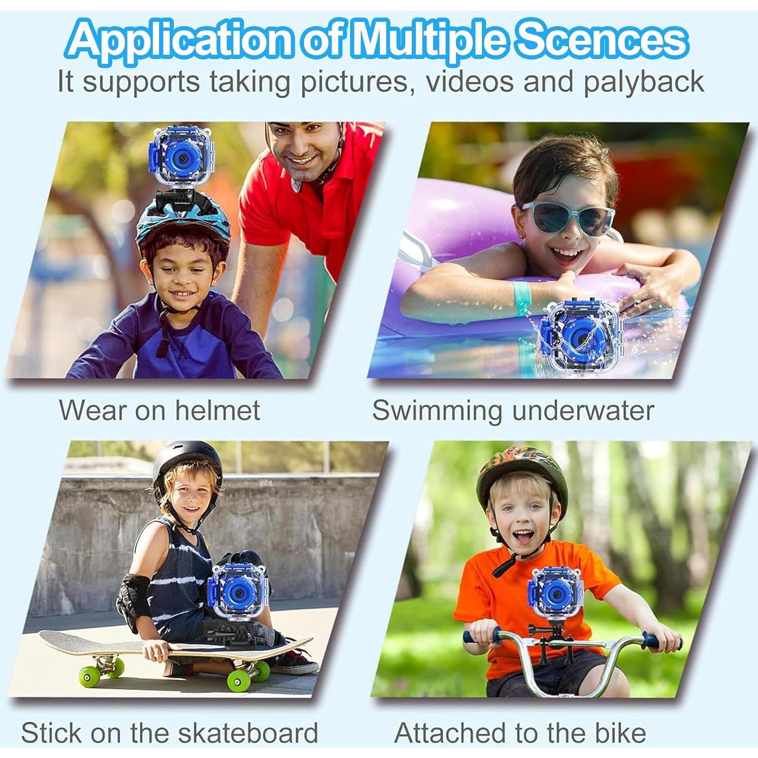 PROGRACE Kids Waterproof Camera for Kids Action Video Digital Camera 1080 HD Toy Cameras for Boys Birthday Christmas New Year Gifts, Blue