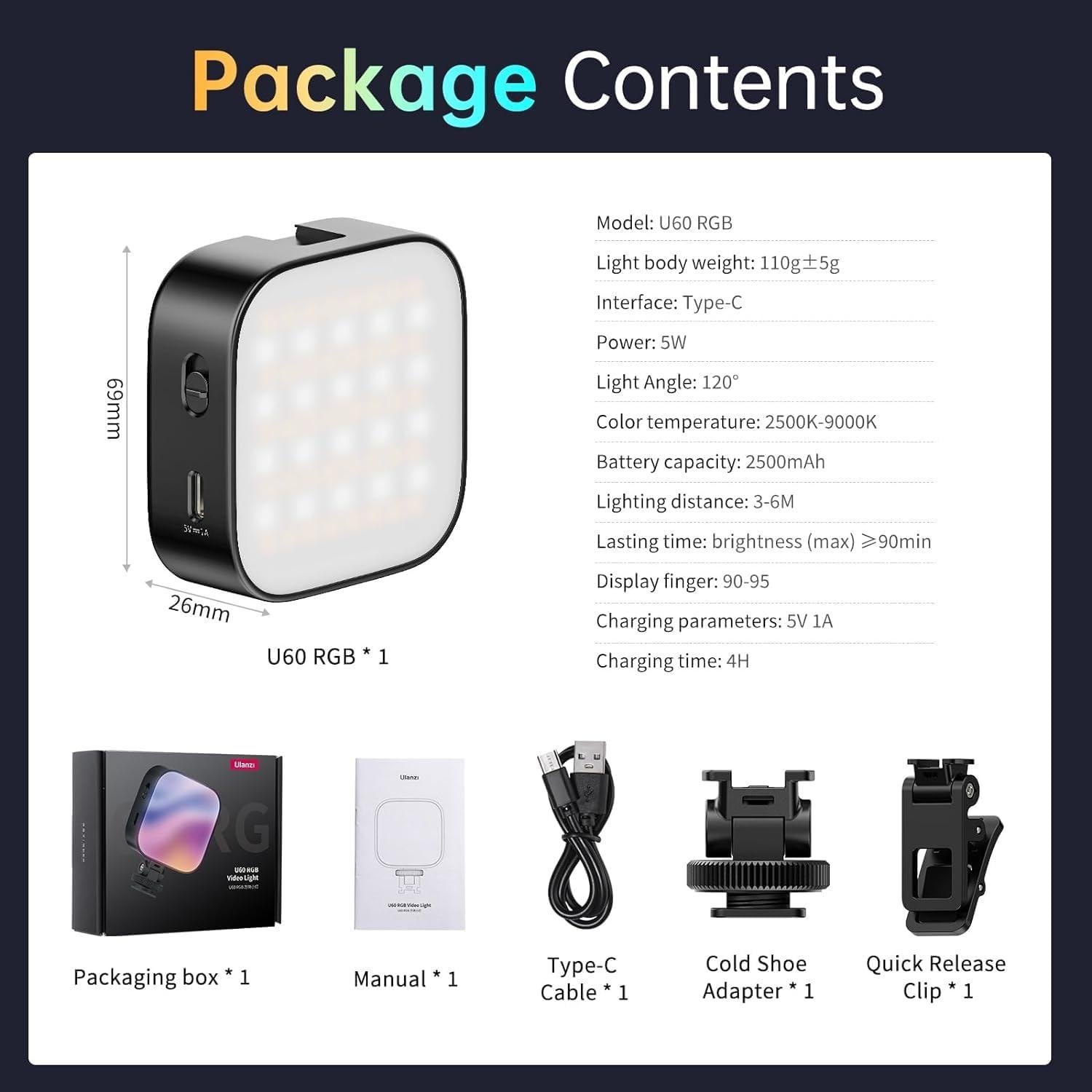 Ulanzi U60 Luz de Video RGB LED Portátil 2500-9000K