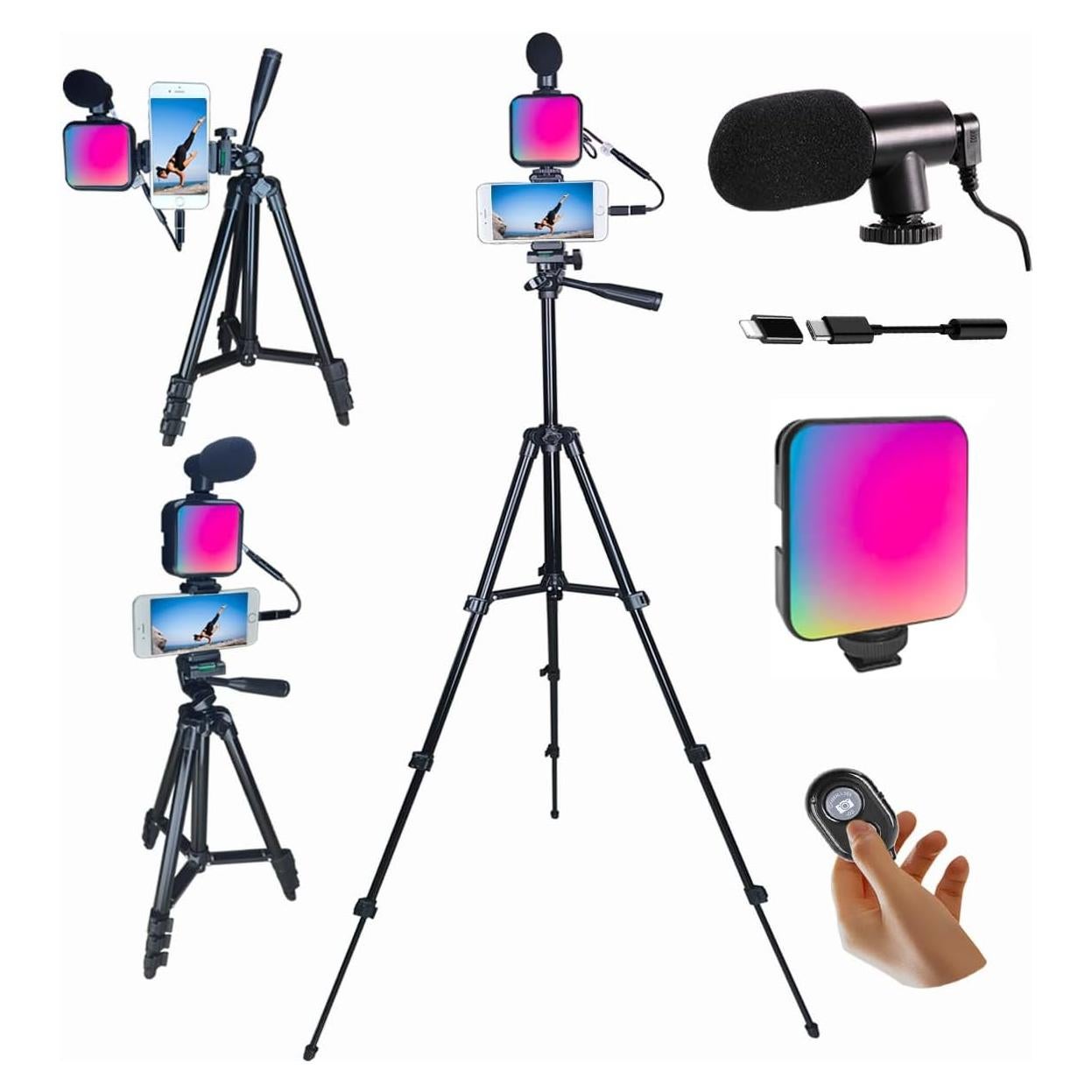 Kit de Vlogging Peanutech con Luz RGB, Trípode y Micrófono