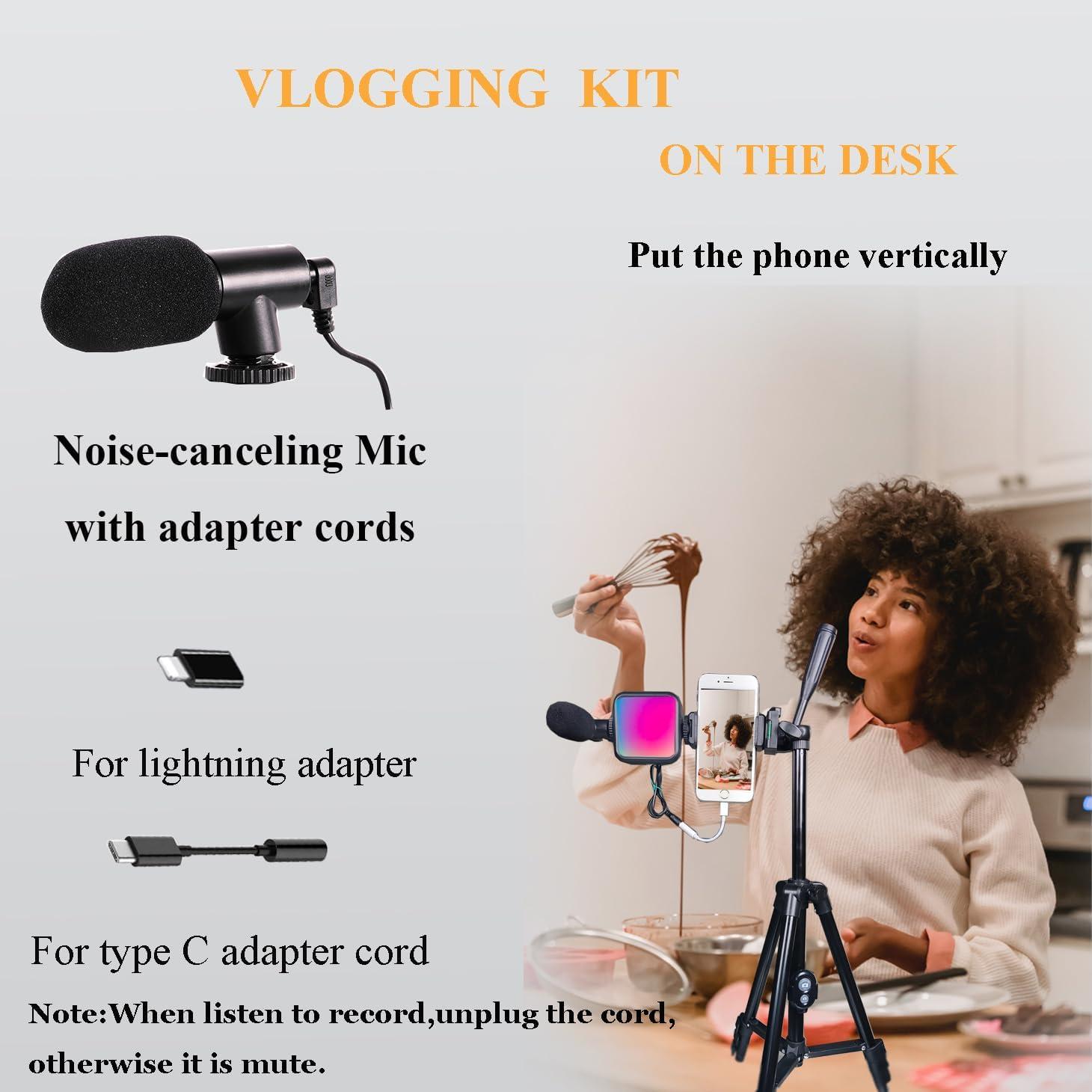 Kit de Vlogging Peanutech con Luz RGB, Trípode y Micrófono
