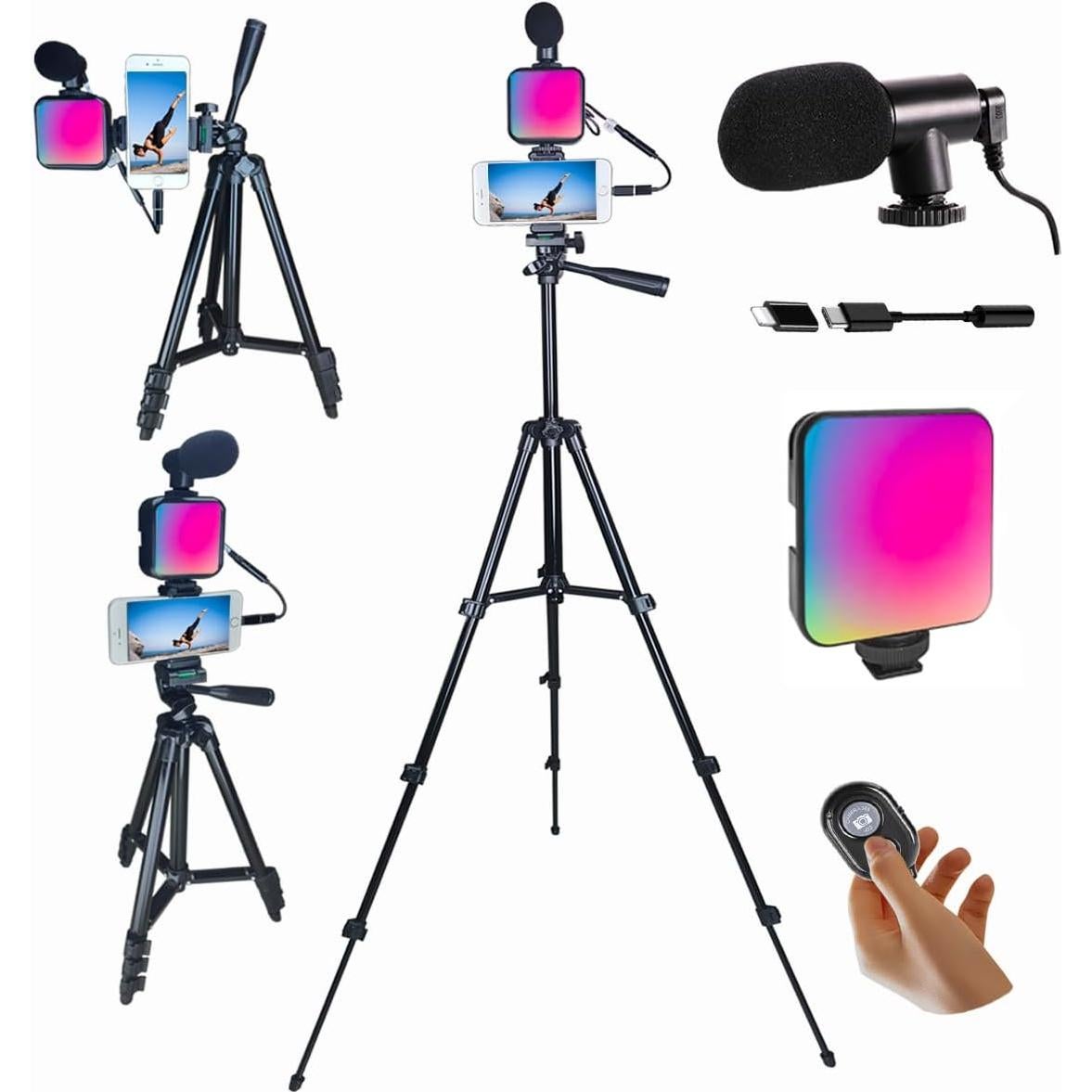 Kit de Vlogging Peanutech con Luz RGB, Trípode y Micrófono