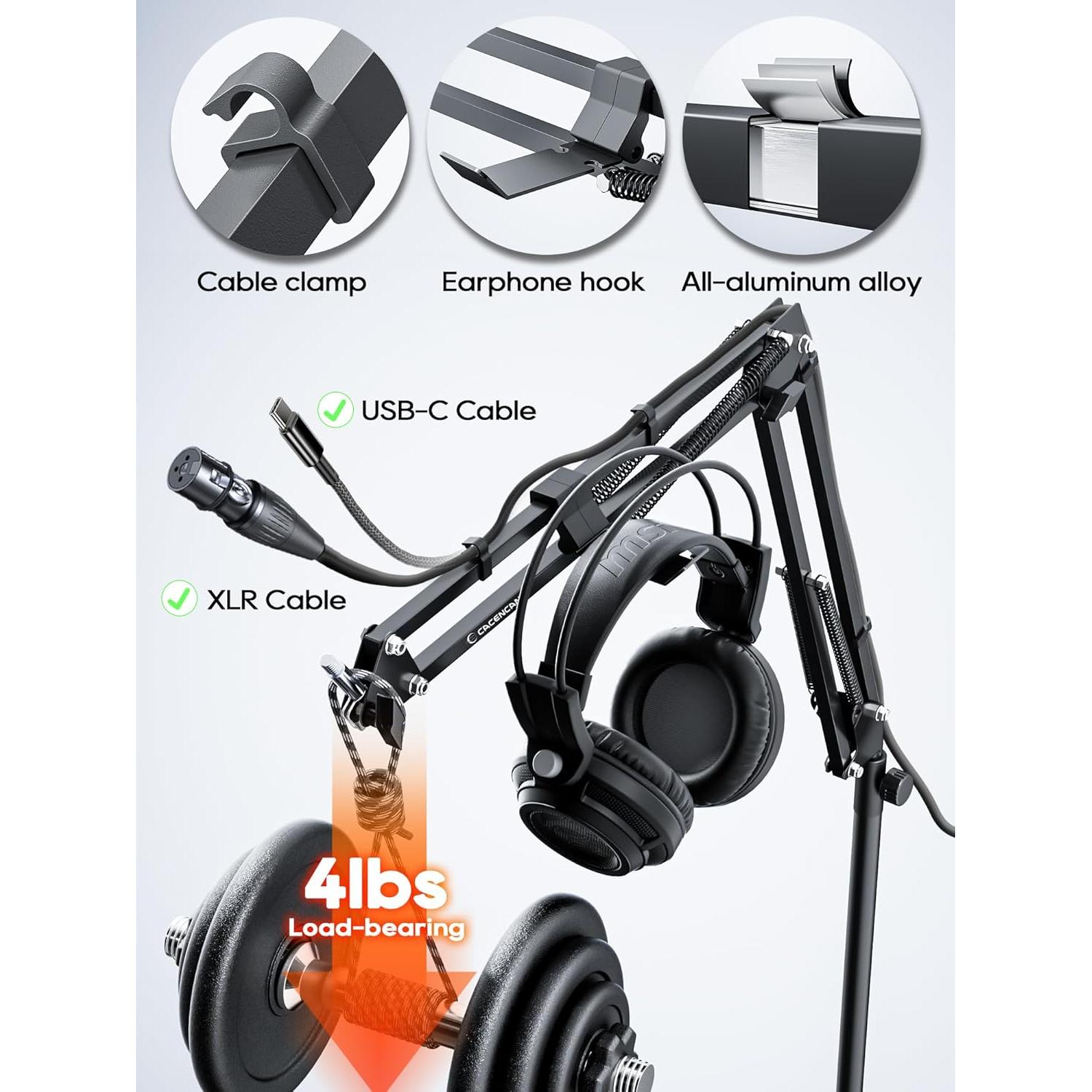 Brazo de Micrófono Plegable M01 Negro para Podcasting y Juegos