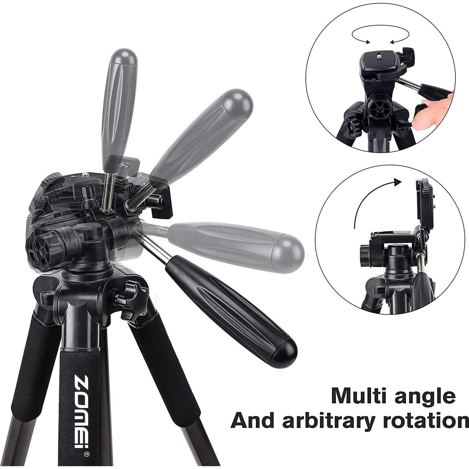 Camera Tripod 55-inch Q111 with Phone Holder,Cell Phone Tripod Stand Protable Lightweight for Canon Nikon Sony DSLR Projector Webcam Spotting Scopes Gopro and Smartphones Live(Black)