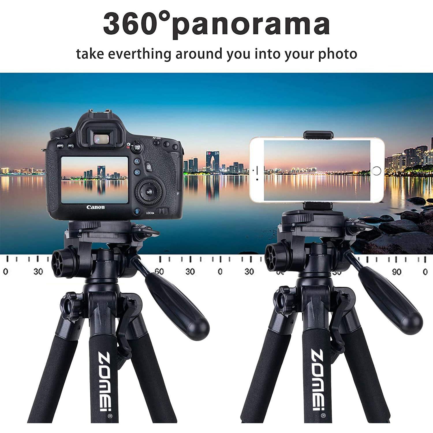 Camera Tripod 55-inch Q111 with Phone Holder,Cell Phone Tripod Stand Protable Lightweight for Canon Nikon Sony DSLR Projector Webcam Spotting Scopes Gopro and Smartphones Live(Black)