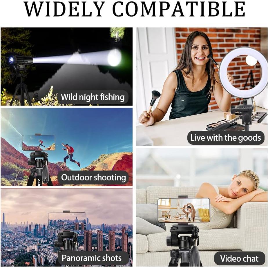 Camera Tripod 55-inch Q111 with Phone Holder,Cell Phone Tripod Stand Protable Lightweight for Canon Nikon Sony DSLR Projector Webcam Spotting Scopes Gopro and Smartphones Live(Black)