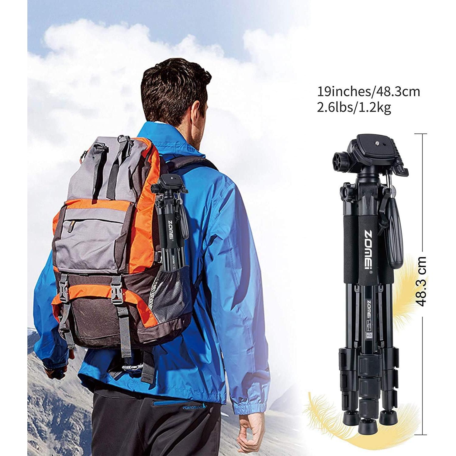 Camera Tripod 55-inch Q111 with Phone Holder,Cell Phone Tripod Stand Protable Lightweight for Canon Nikon Sony DSLR Projector Webcam Spotting Scopes Gopro and Smartphones Live(Black)