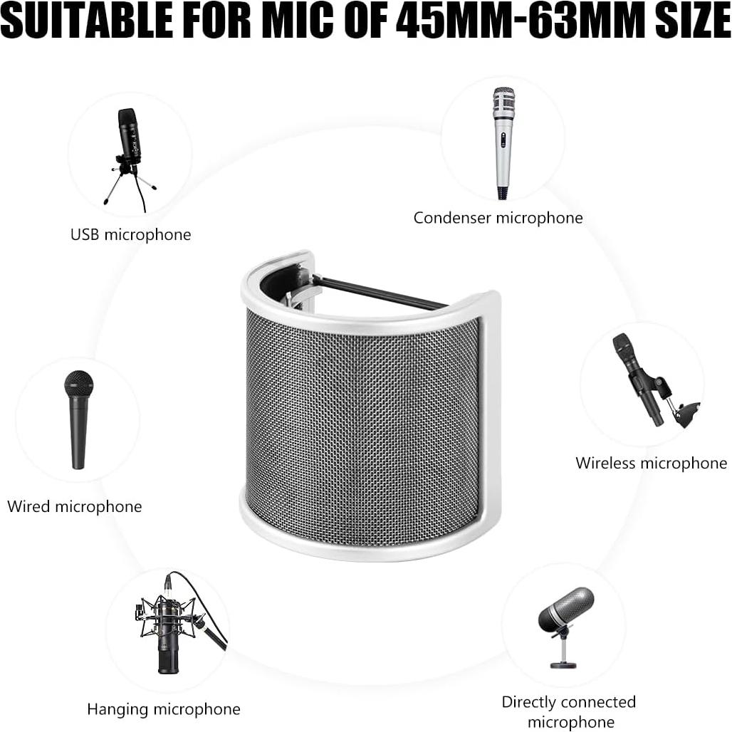 Filtro Pop Micfuns Plata para Micrófonos 45-63mm