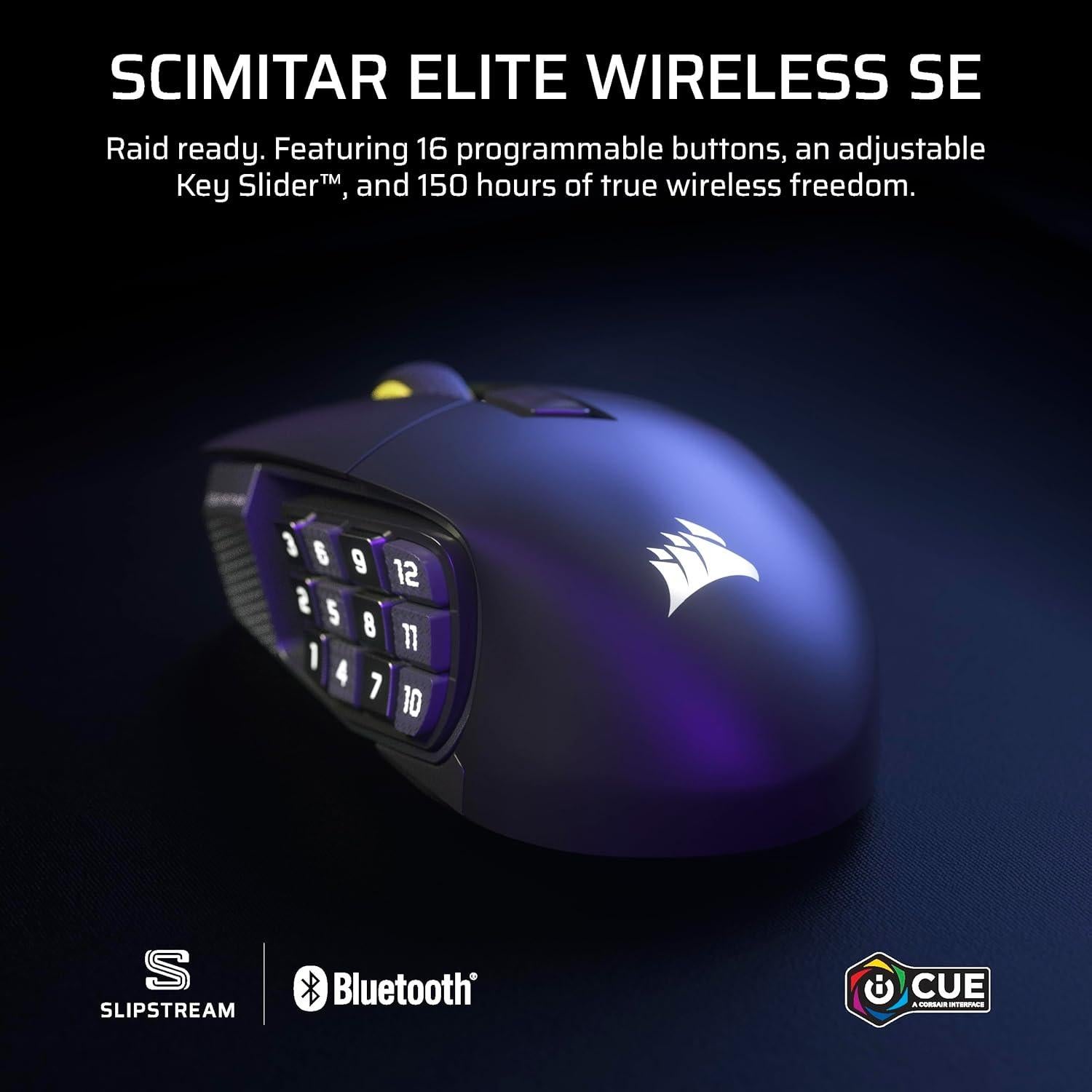 Corsair Scimitar Elite Wireless SE MMO Gaming Mouse – 33,000 DPI, 16 Programmable Buttons, Adjustable Key Slider, Elgato Stream Deck Integration, 1,000Hz Polling, Up to 150hrs Battery – Gunmetal