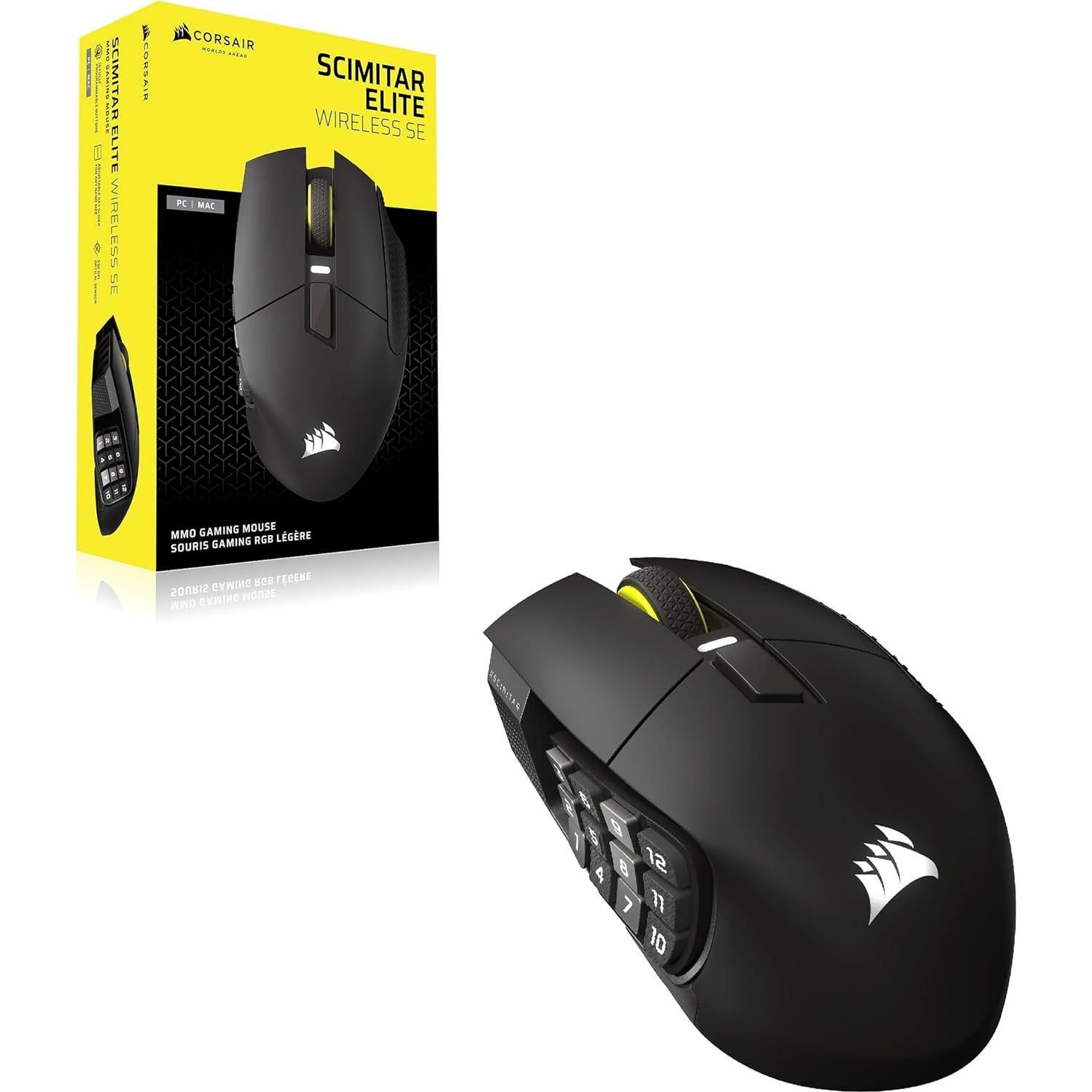 Corsair Scimitar Elite Wireless SE MMO Gaming Mouse – 33,000 DPI, 16 Programmable Buttons, Adjustable Key Slider, Elgato Stream Deck Integration, 1,000Hz Polling, Up to 150hrs Battery – Gunmetal