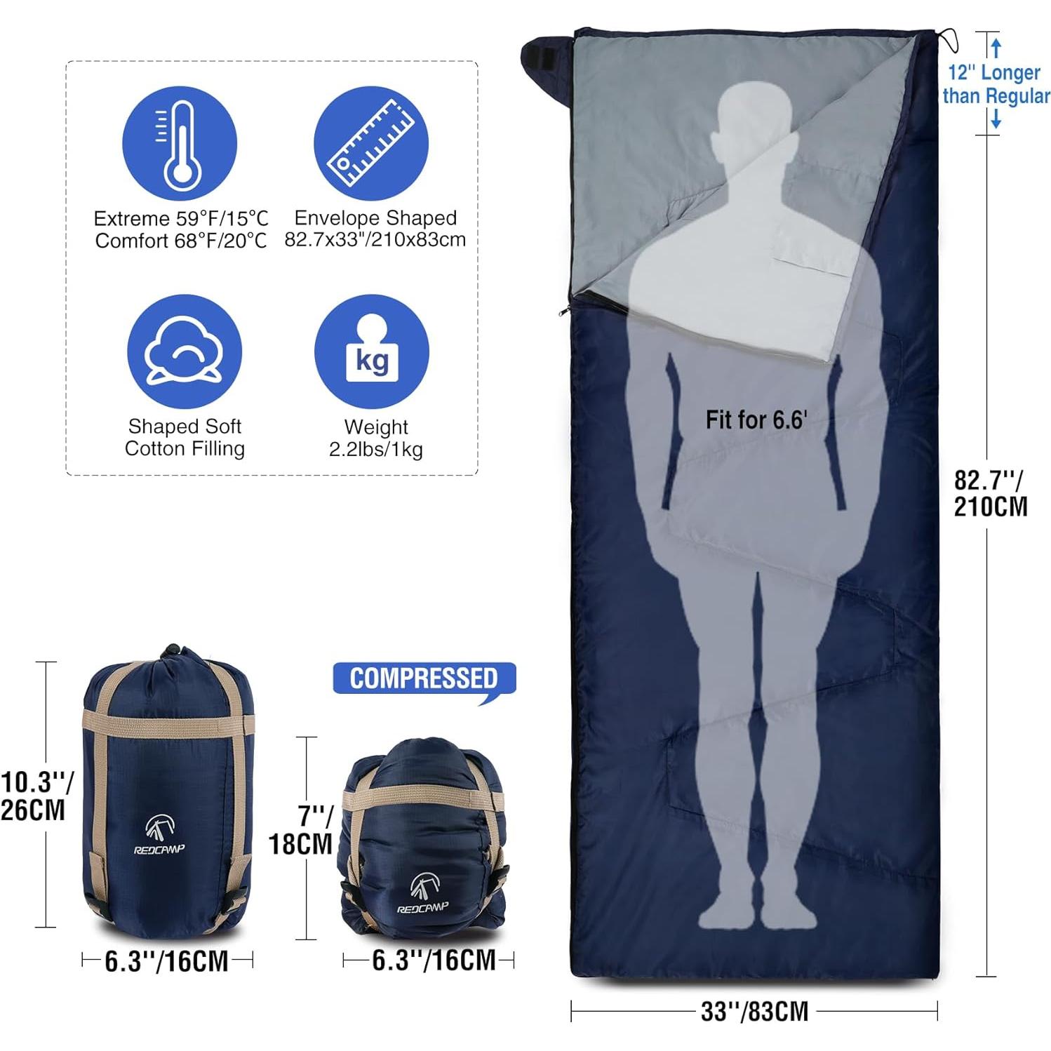 Saco de Dormir Ultra Ligero REDCAMP 1 Persona Azul Marino