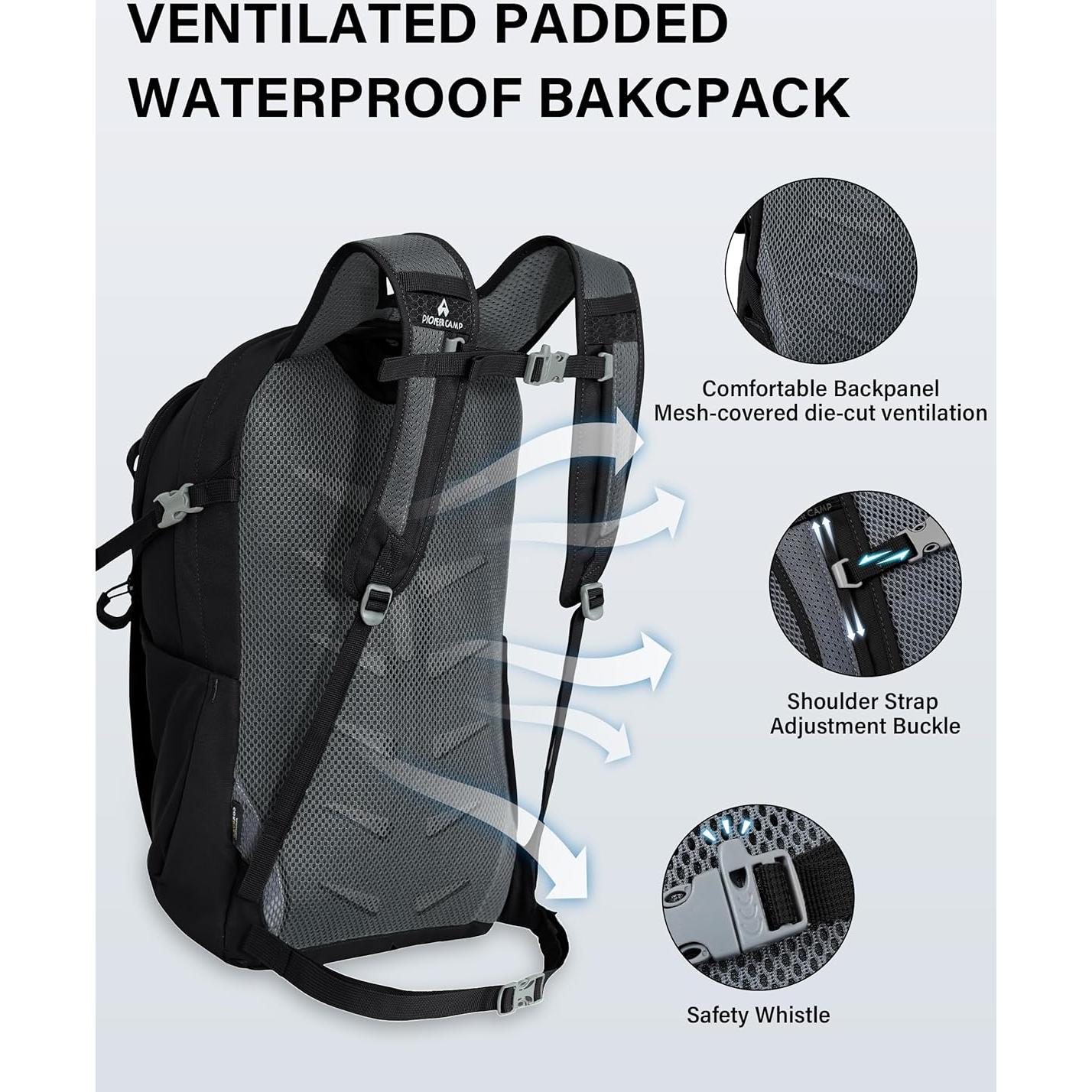 Mochila de Senderismo Pioneer Camp 22L Negra Ligera y Ergonómica