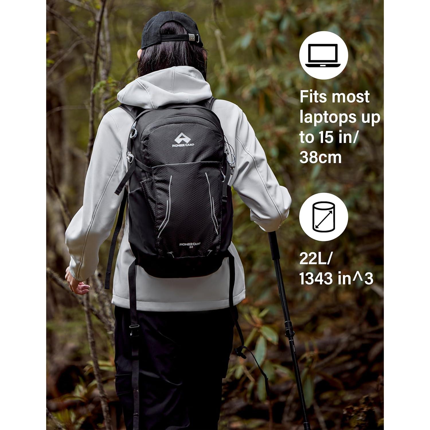 Mochila de Senderismo Pioneer Camp 22L Negra Ligera y Ergonómica