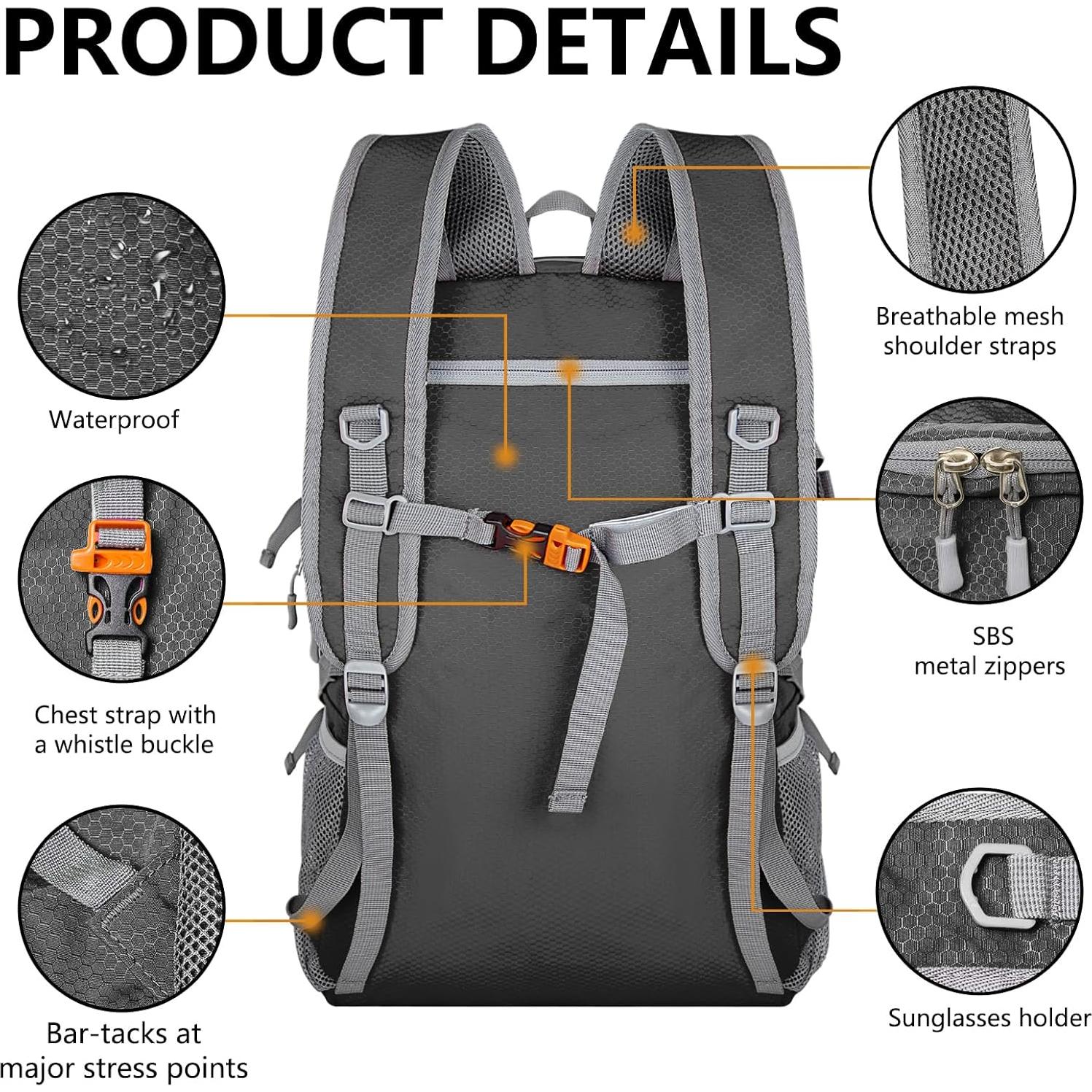 Mochila Plegable 40L Goloni Gris Oscuro Resistente al Agua