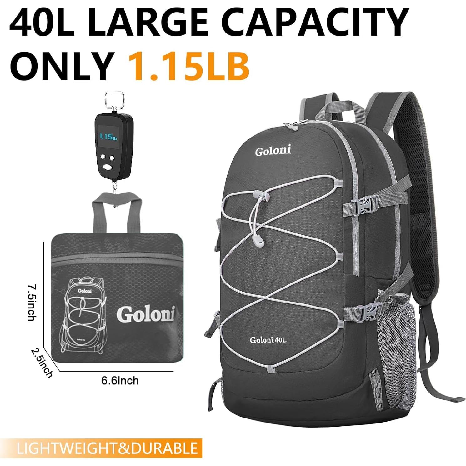 Mochila Plegable 40L Goloni Gris Oscuro Resistente al Agua