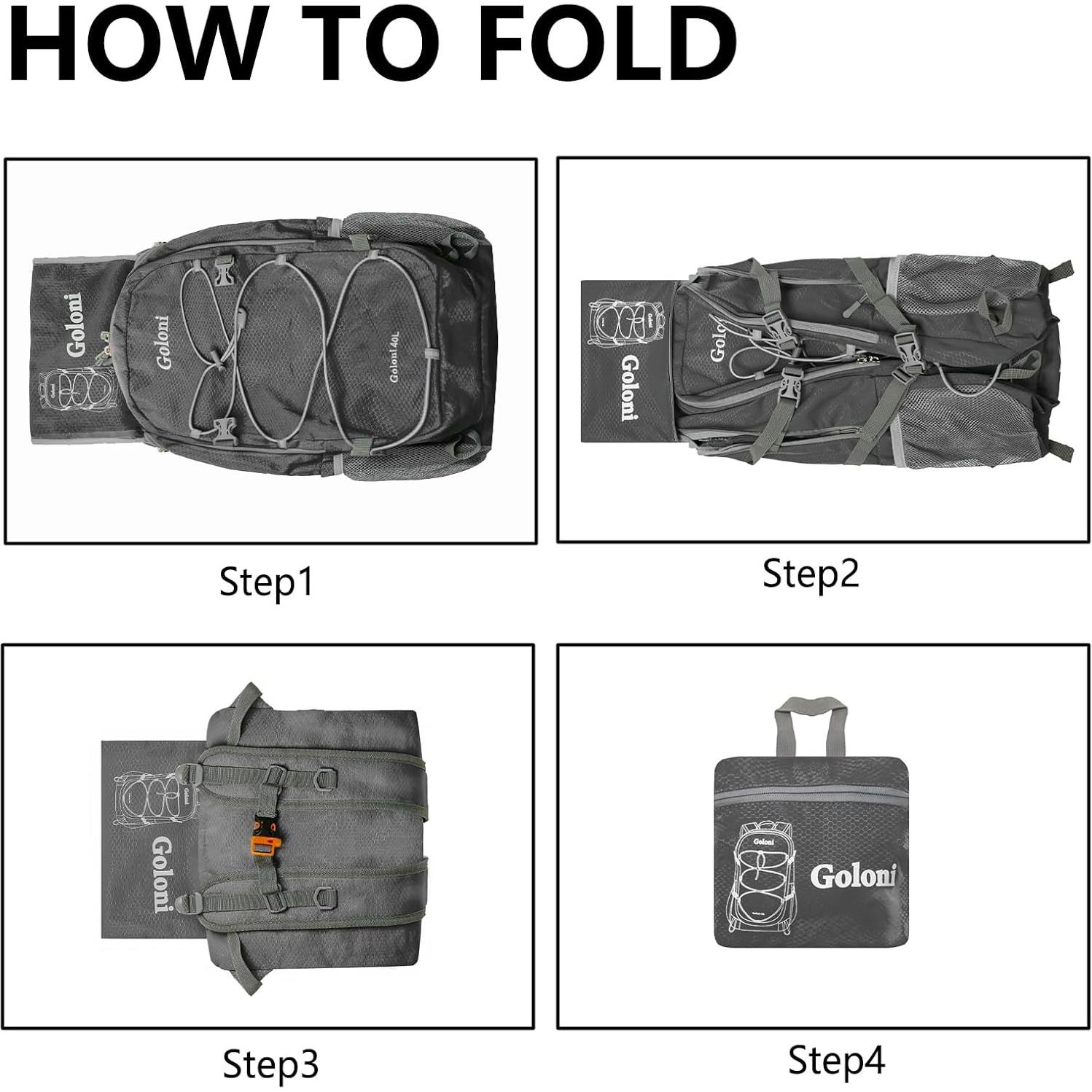 Mochila Plegable 40L Goloni Gris Oscuro Resistente al Agua