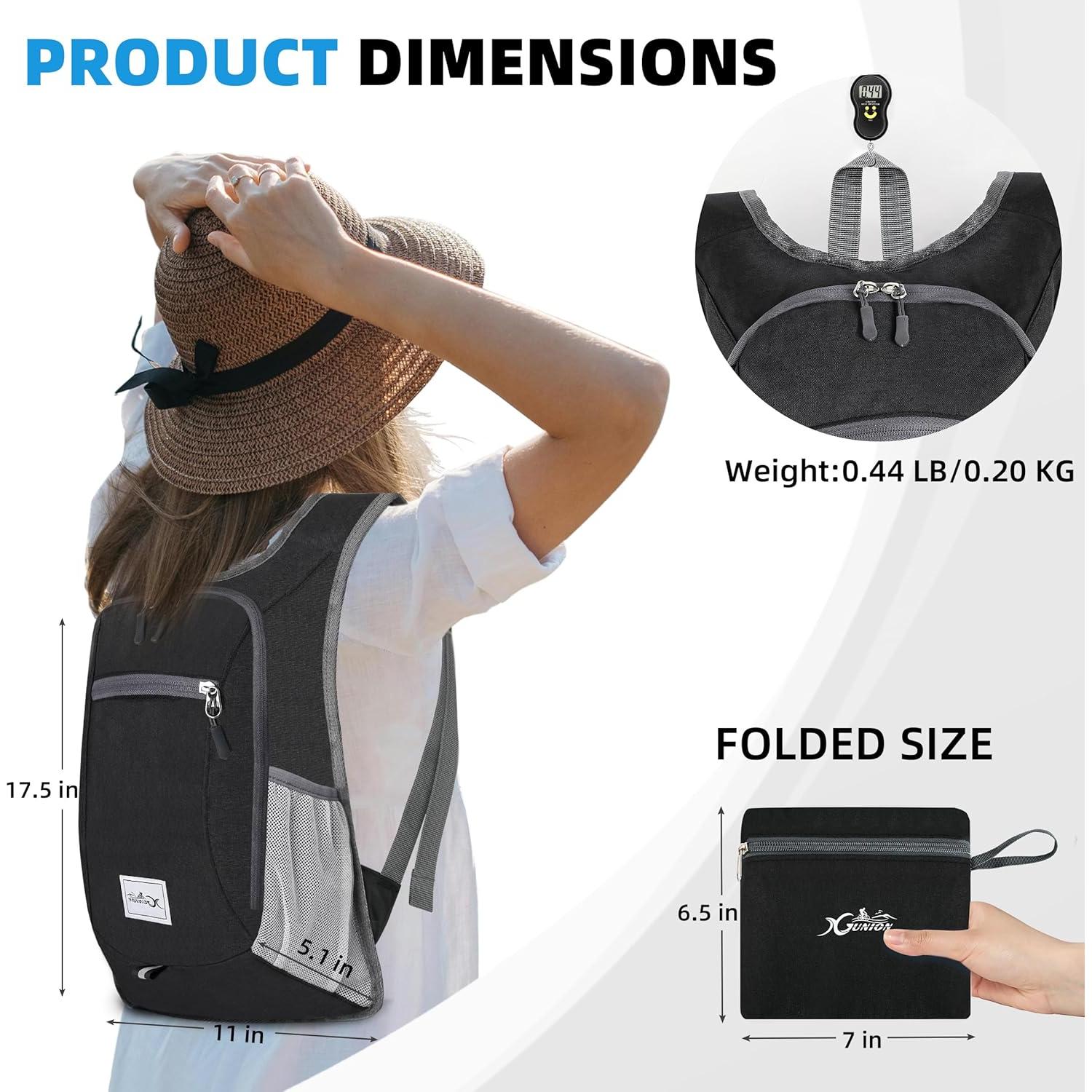 Mochila de Viaje Plegable XGUNION 10L Ligera Negra