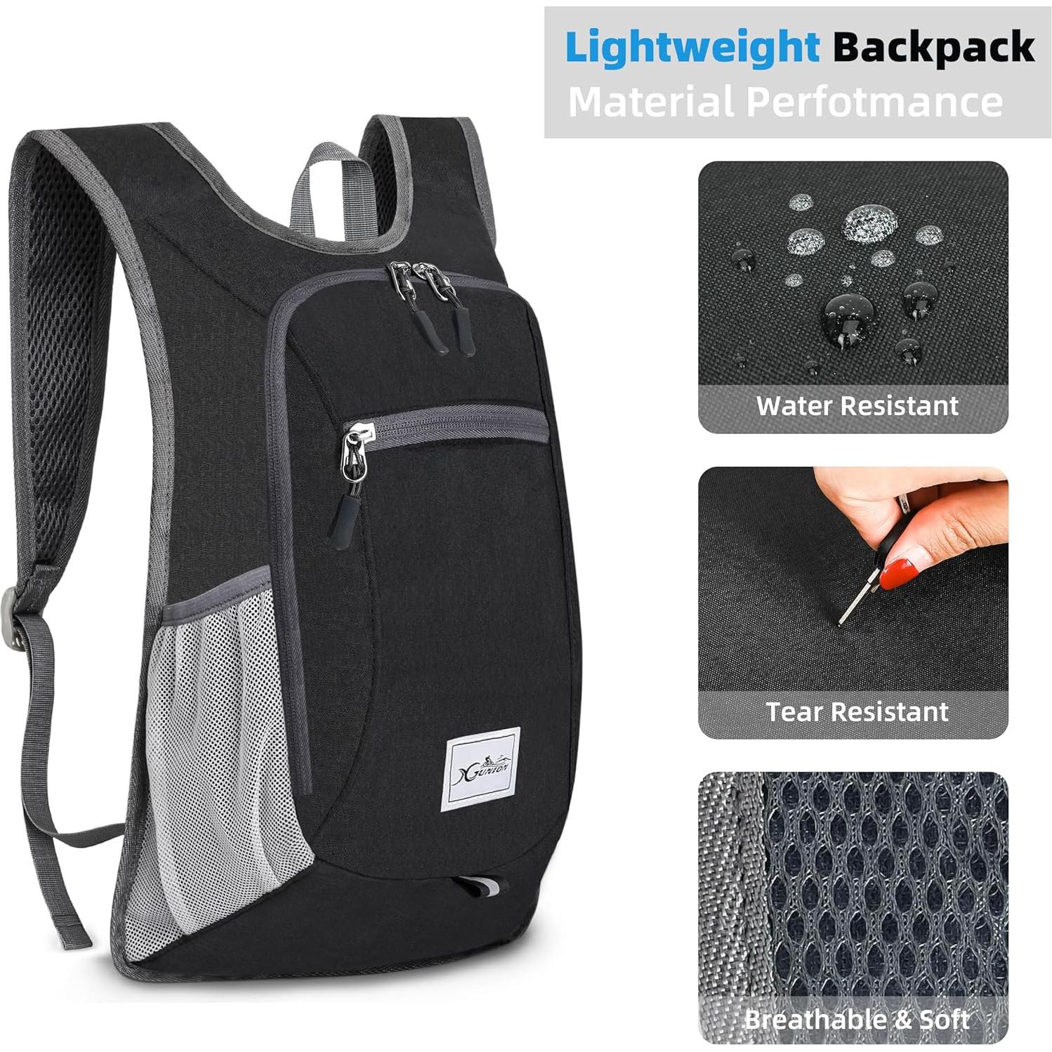 Mochila de Viaje Plegable XGUNION 10L Ligera Negra