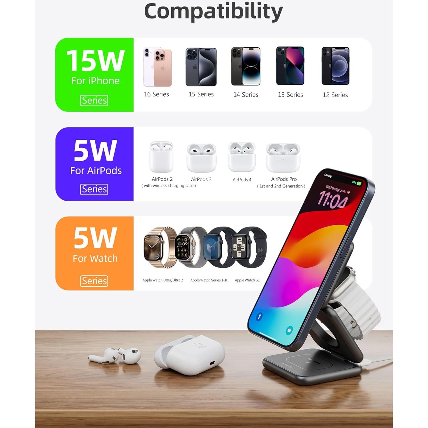 Cargador Inalámbrico Plegable 3 en 1 KU XIU X40Q 15W