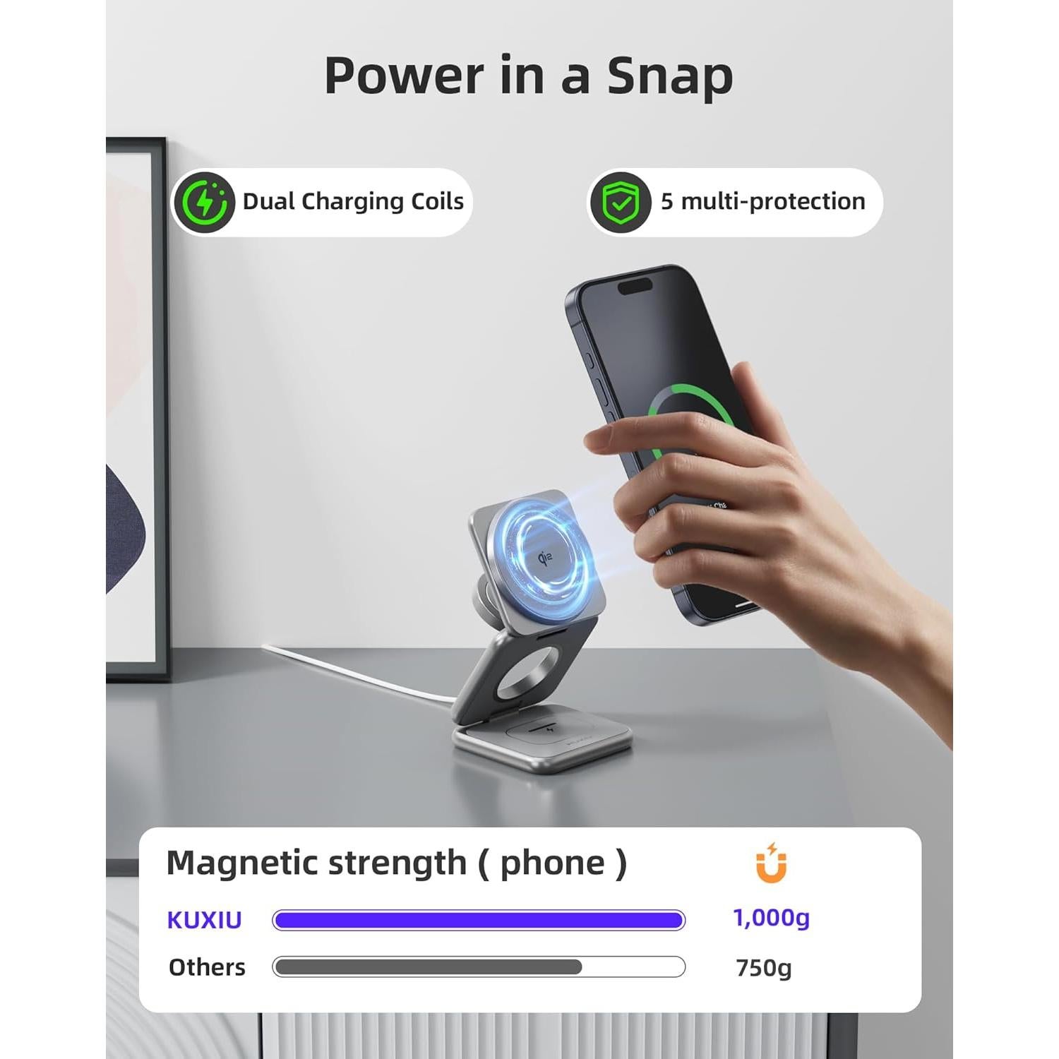 Cargador Inalámbrico Plegable 3 en 1 KU XIU X40Q 15W