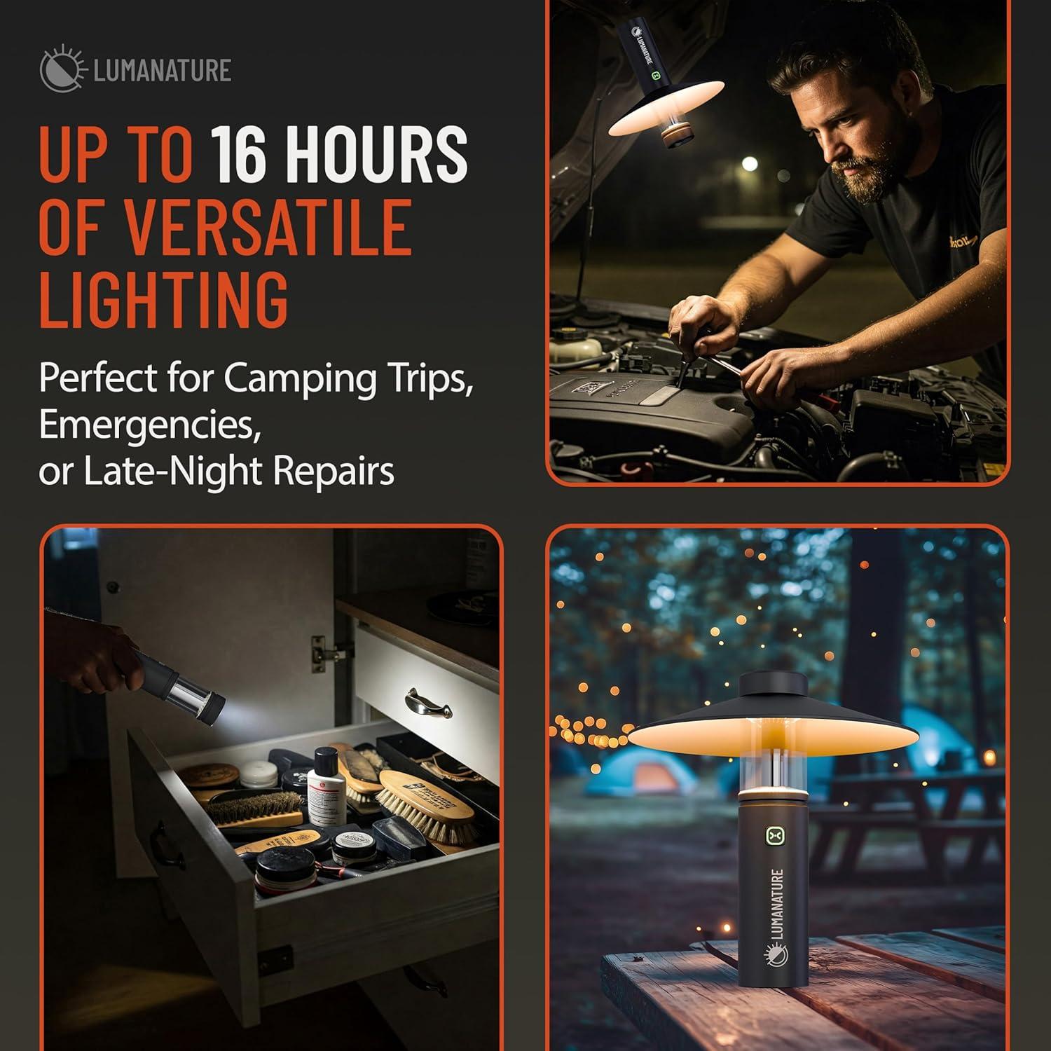 Linterna de Camping Lumanature CL001-BLK Recargable LED 2000mAh