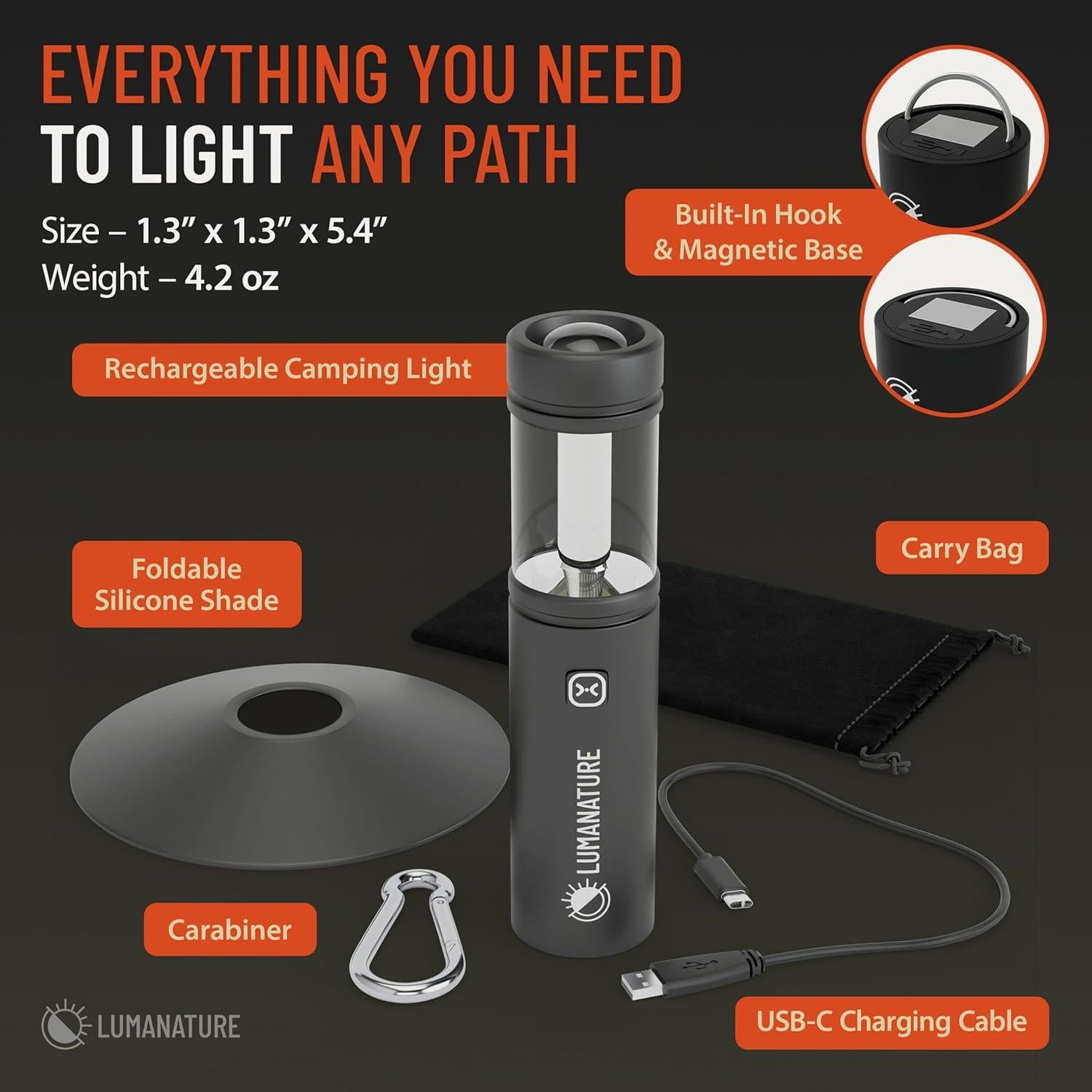 Linterna de Camping Lumanature CL001-BLK Recargable LED 2000mAh