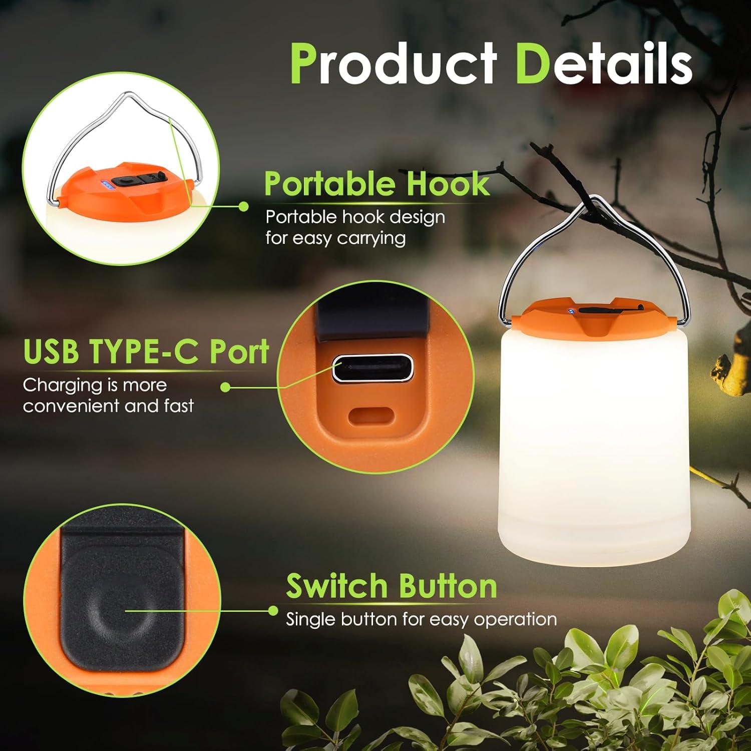 Linterna de Camping LED BOBKID 1000LM Recargable Impermeable