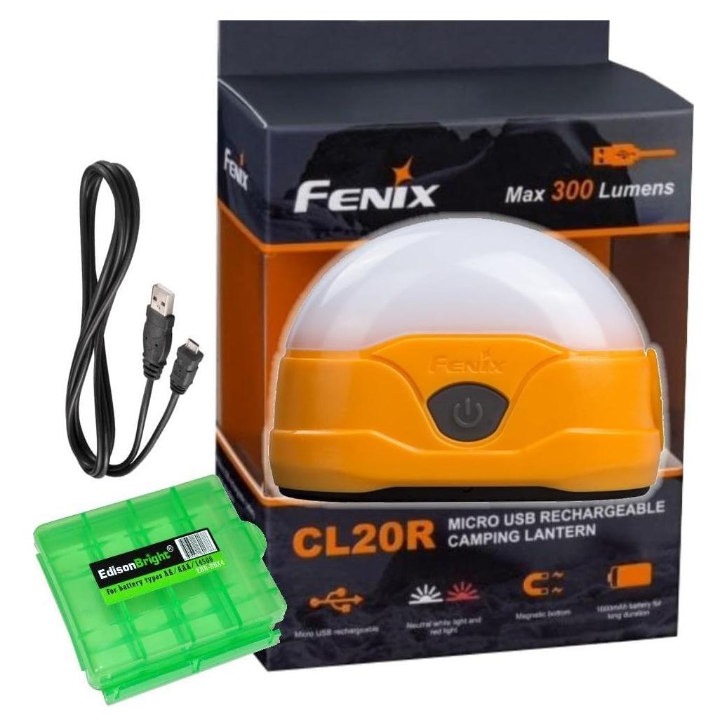 Fenix CL20R USB rechargeable 300 Lumen neutral white dedicated camping light with EdisonBright BBX4 battery carry casee bundle (Orange)