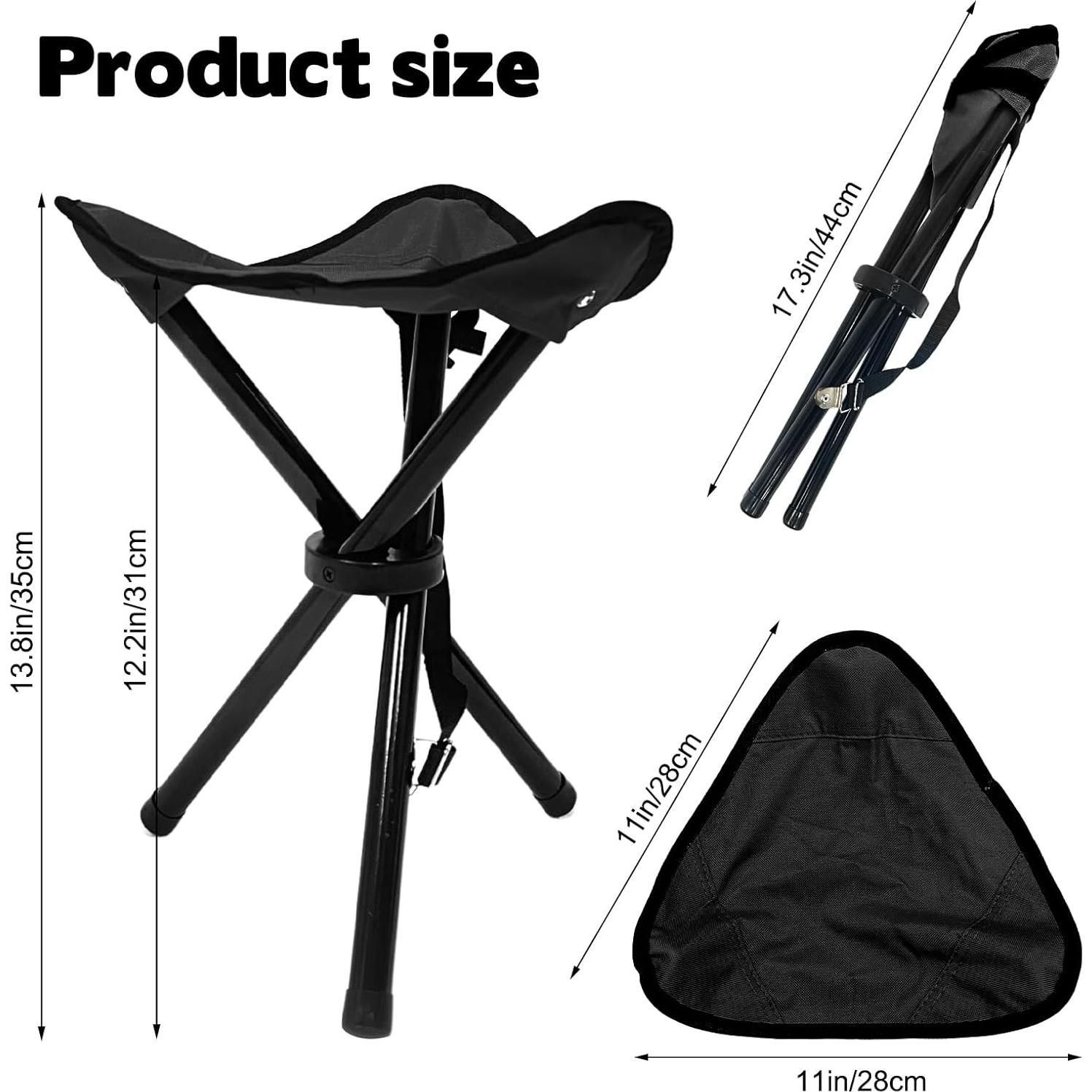 Travel Folding Camping Stool, 14.6 inches Tripod Chair and Maximum weight 300 lbs Outdoor Portable Party Chair Fishing Chairs Seat for Camping Fishing Hiking Gardening and Garden Painting Black