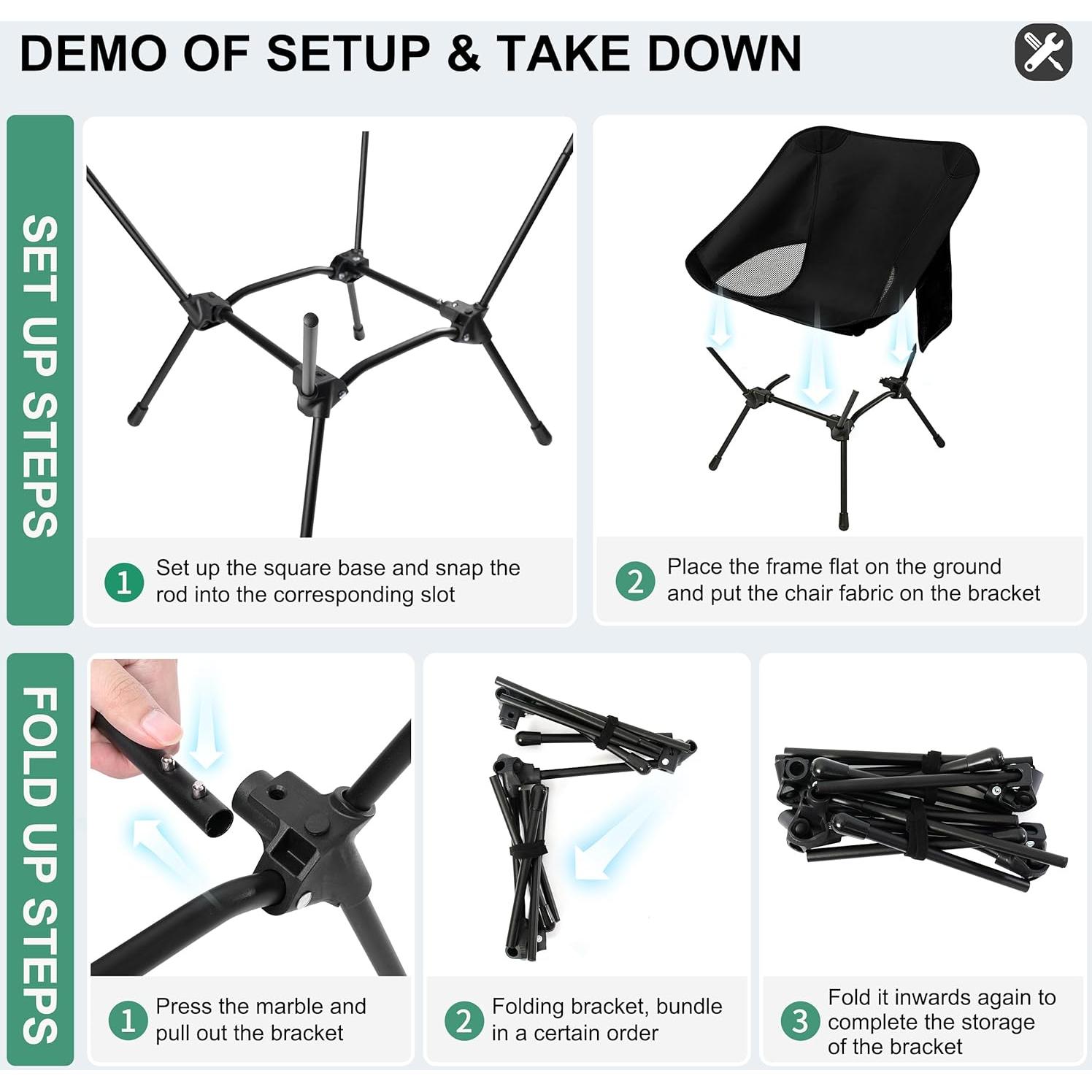 Silla de Camping Plegable Howjoe Negra con Altura Ajustable